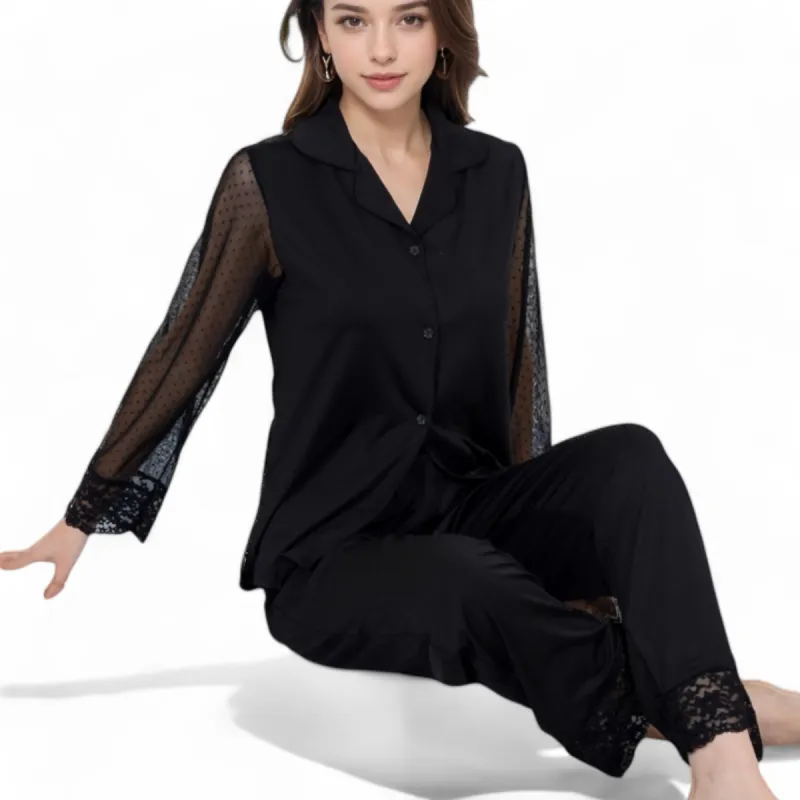 Anna-Kaci Women's Lace Detail 2-Piece Sleepwear Set with Soft Fabric and Relaxed Fit sold by Anna-Kaci