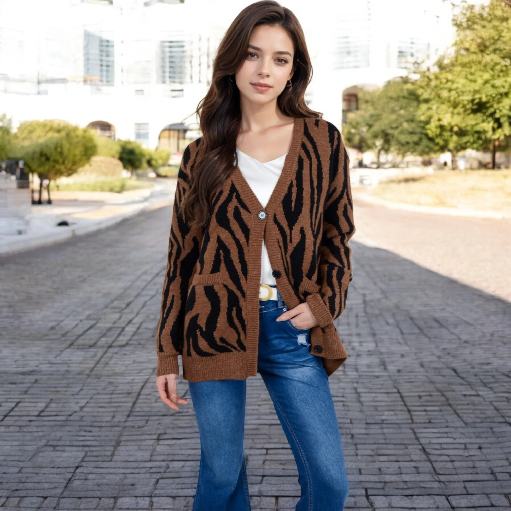 Anna-Kaci Women's V-Neck Button-Down Cardigan with Front Pockets and Relaxed Fit sold by Anna-Kaci product image thumbnail 4