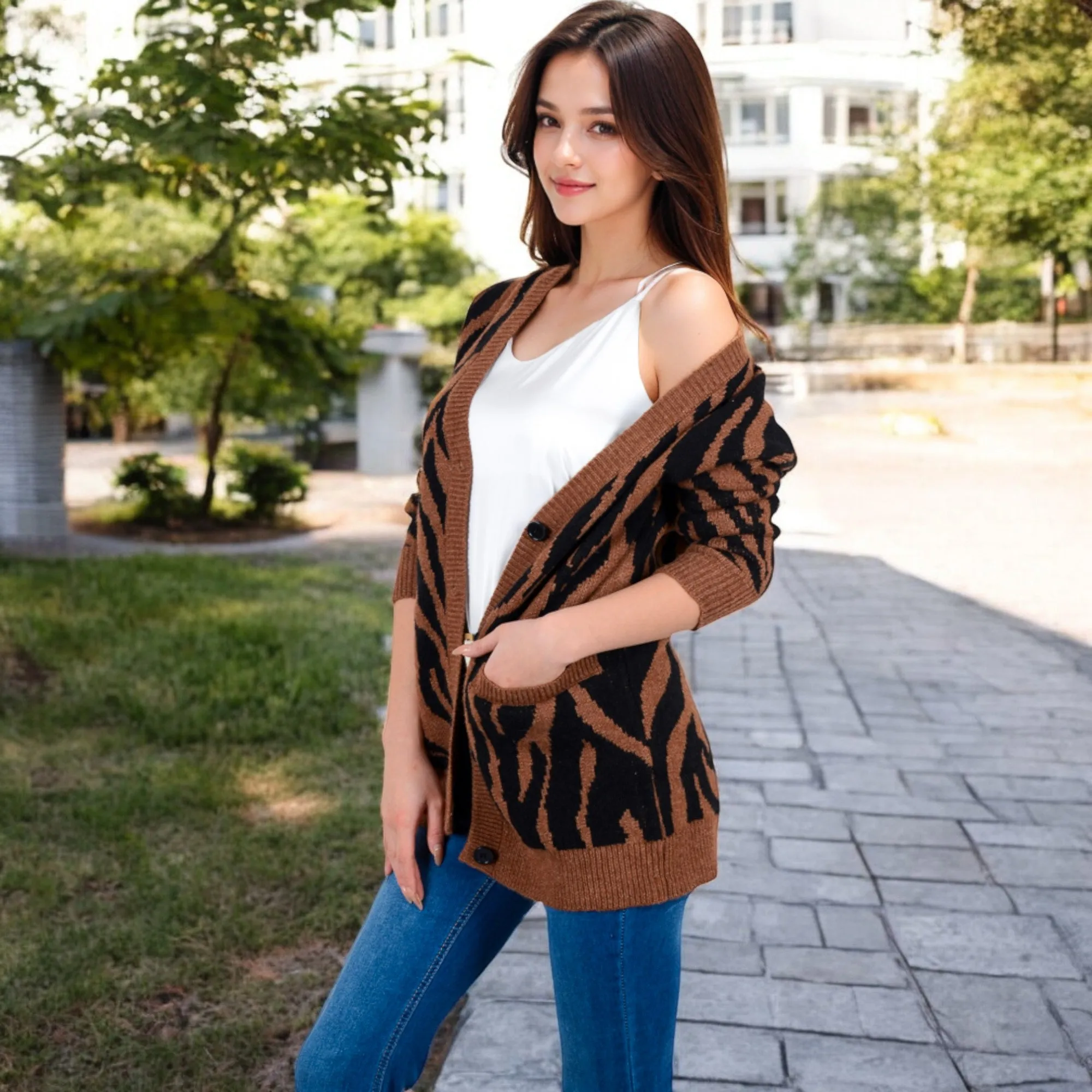 Anna-Kaci Women's V-Neck Button-Down Cardigan with Front Pockets and Relaxed Fit sold by Anna-Kaci product image thumbnail 3