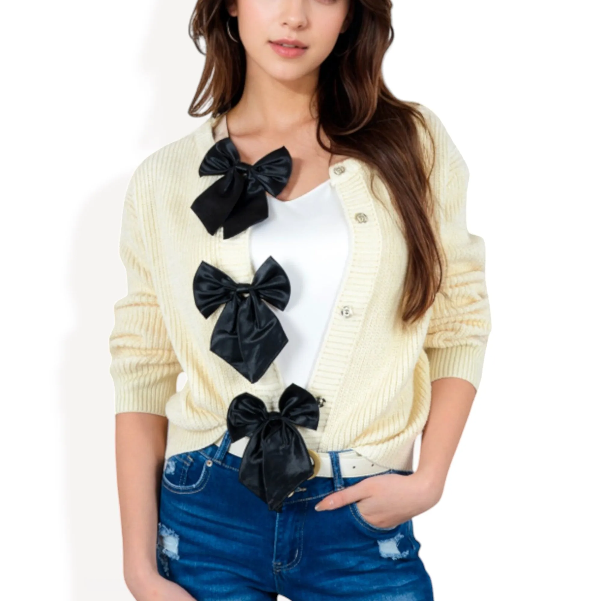 Anna-Kaci Women's Open Front Cardigan with Bow Detail and Relaxed Fit sold by Anna-Kaci