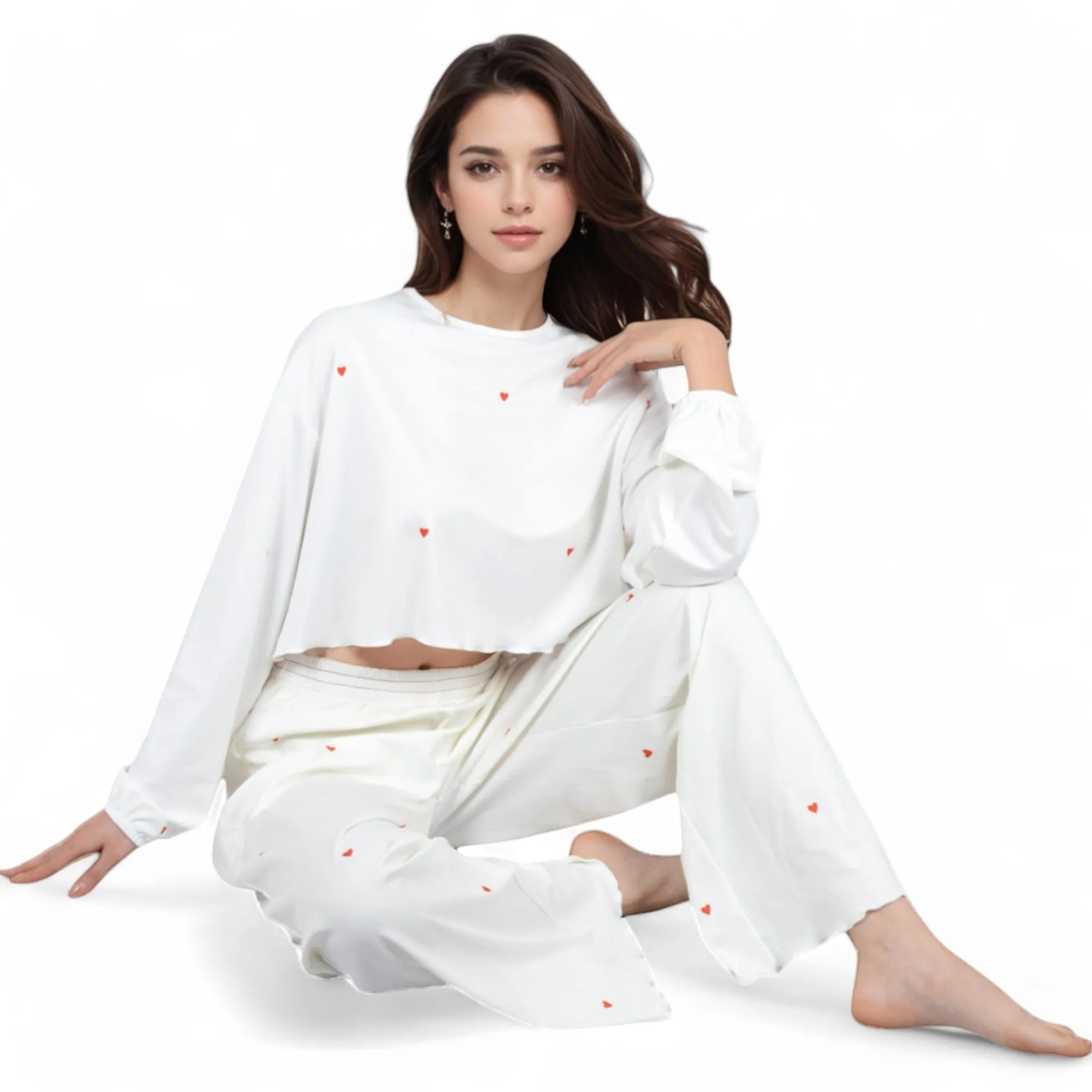 Anna-Kaci Women's Heart Print 2-Piece Set with Long Sleeves and Relaxed Fit sold by Anna-Kaci