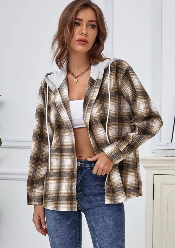 Plaid Hooded Button Down Jacket sold by Anna-Kaci