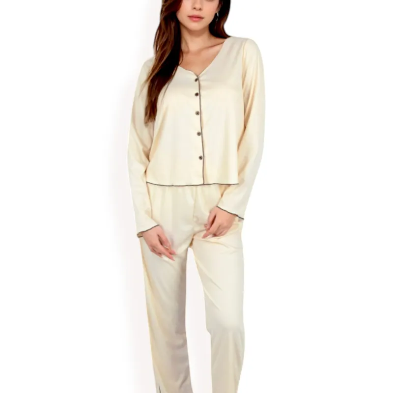Anna-Kaci Women's Satin 2-Piece Pajama Set with Button-Up Long Sleeve Top and Relaxed Fit Pants sold by Anna-Kaci