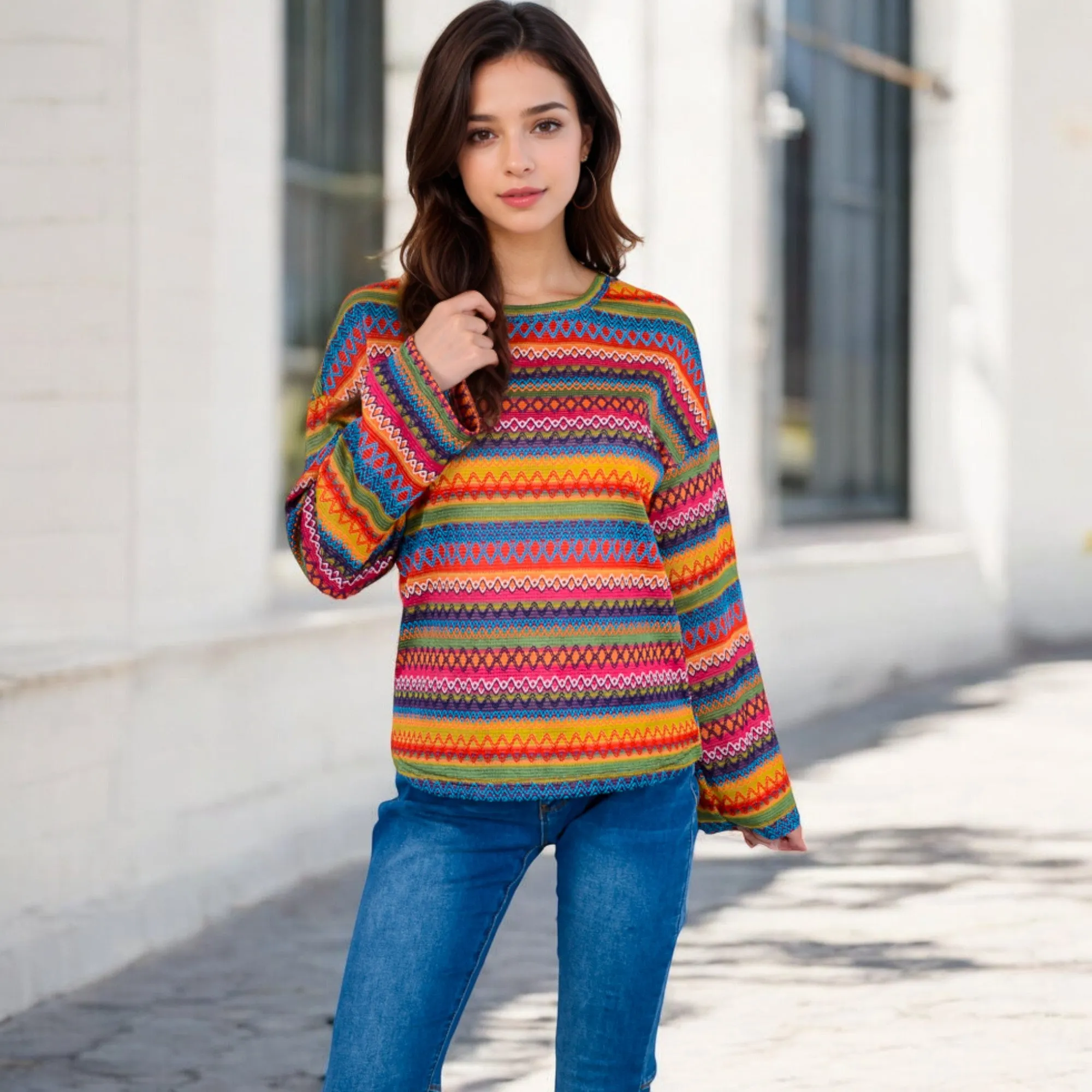Anna-Kaci Women's Multi-Color Striped Knit Sweater with Long Sleeves and Crew Neck sold by Anna-Kaci product image thumbnail 4