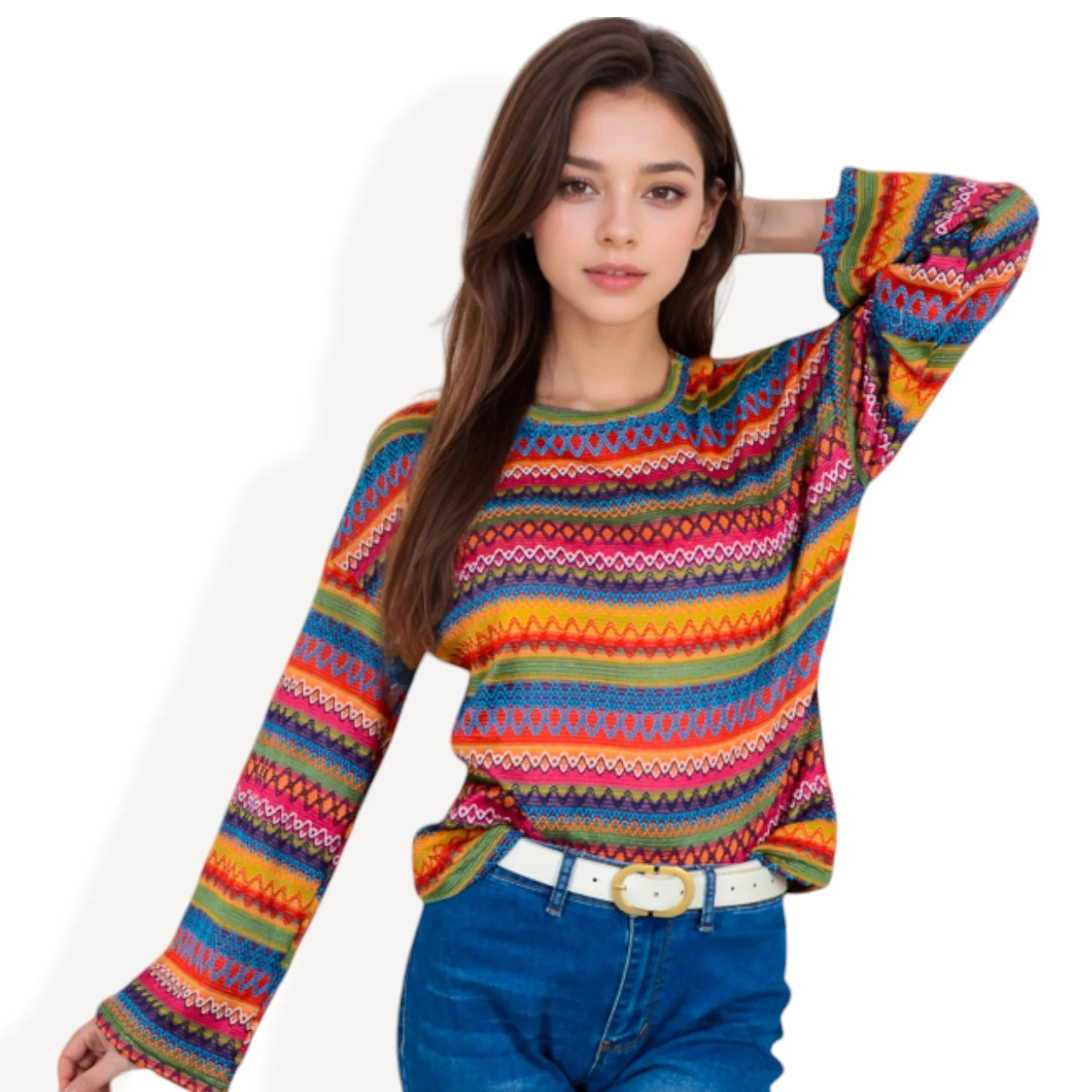 Anna-Kaci Women's Multi-Color Striped Knit Sweater with Long Sleeves and Crew Neck sold by Anna-Kaci