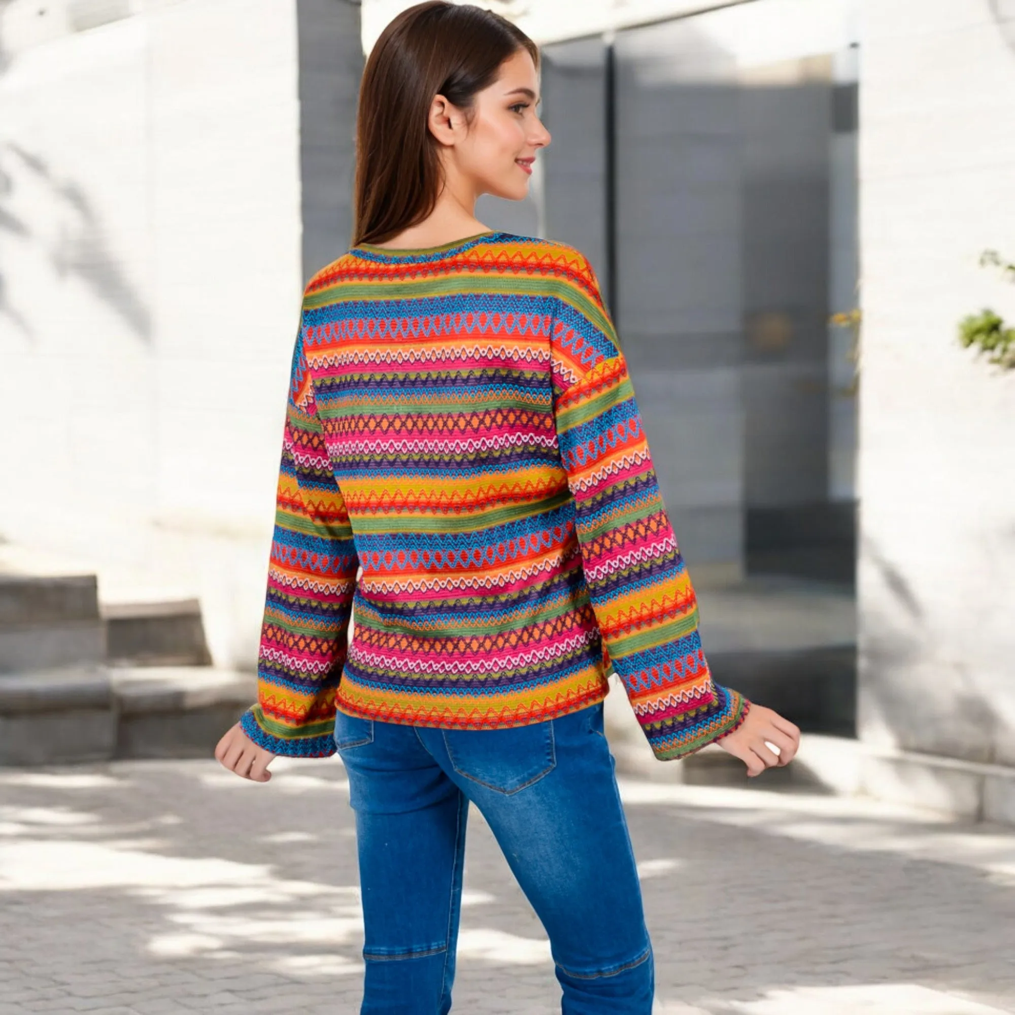 Anna-Kaci Women's Multi-Color Striped Knit Sweater with Long Sleeves and Crew Neck sold by Anna-Kaci product image thumbnail 5