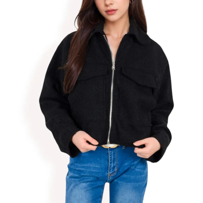Anna-Kaci Women's Zip-Up Collared Jacket with Front Flap Pockets sold by Anna-Kaci