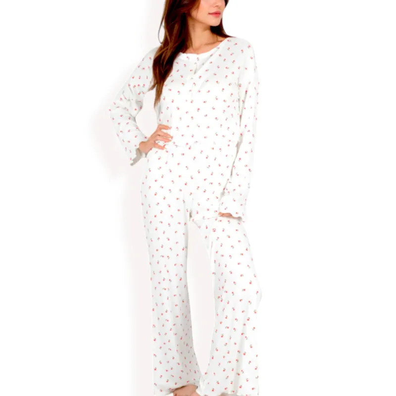 Anna-Kaci Women's Floral Print 2-Piece Pajama Set with Long Sleeve Top and Elastic Waist Relaxed Fit Pants sold by Anna-Kaci