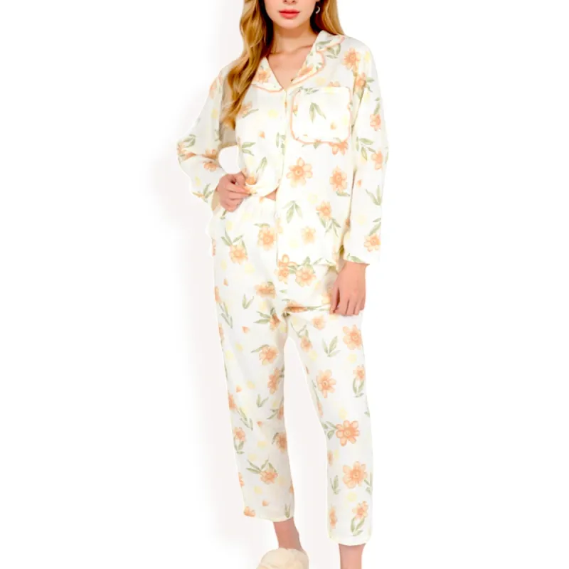 Anna-Kaci Women's Floral Print 2-Piece Pajama Set with Long Sleeve Button-Up Top and Relaxed Fit Pants sold by Anna-Kaci