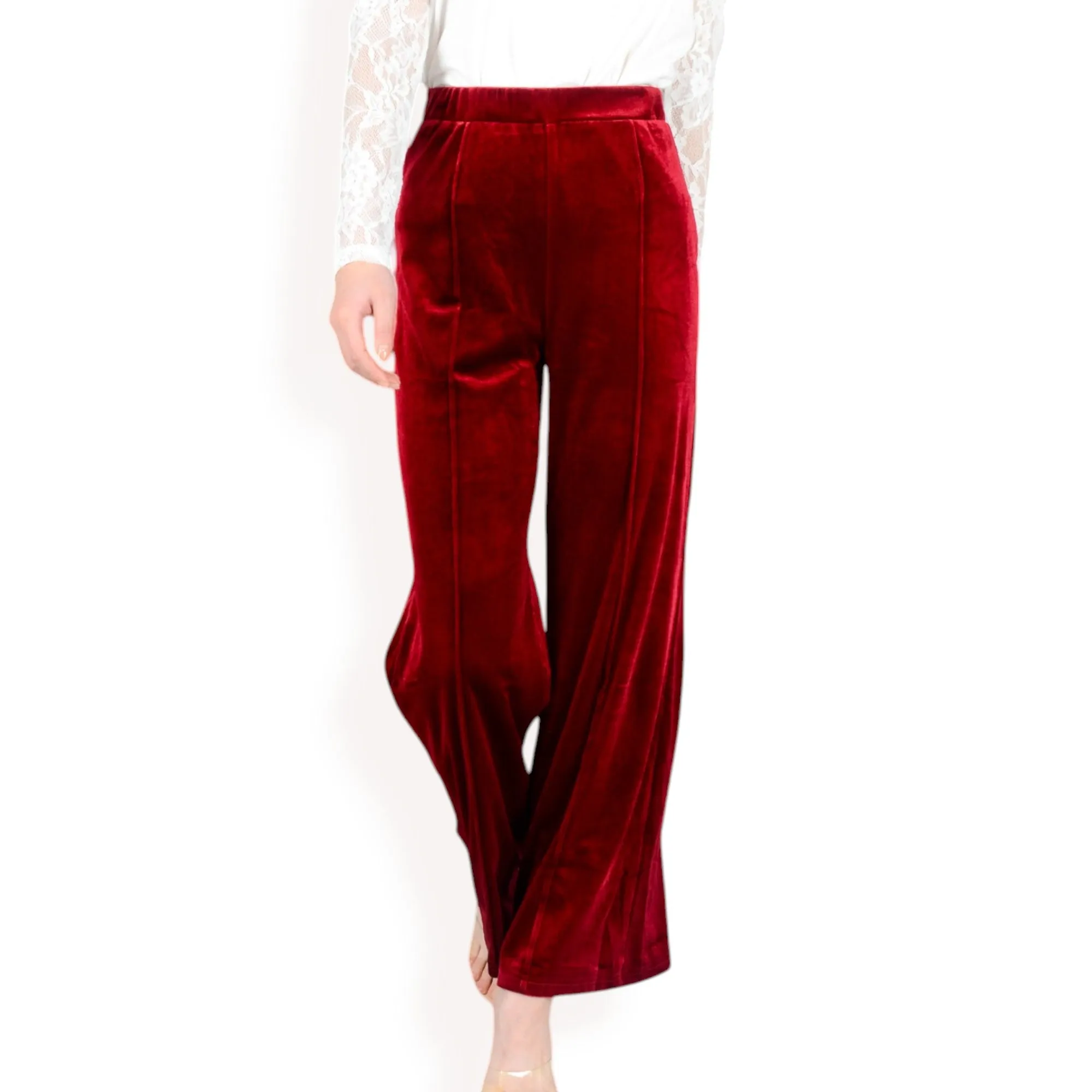 Anna-Kaci Women's High Waist Wide Leg Velvet Pants with Soft Textured Finish sold by Anna-Kaci