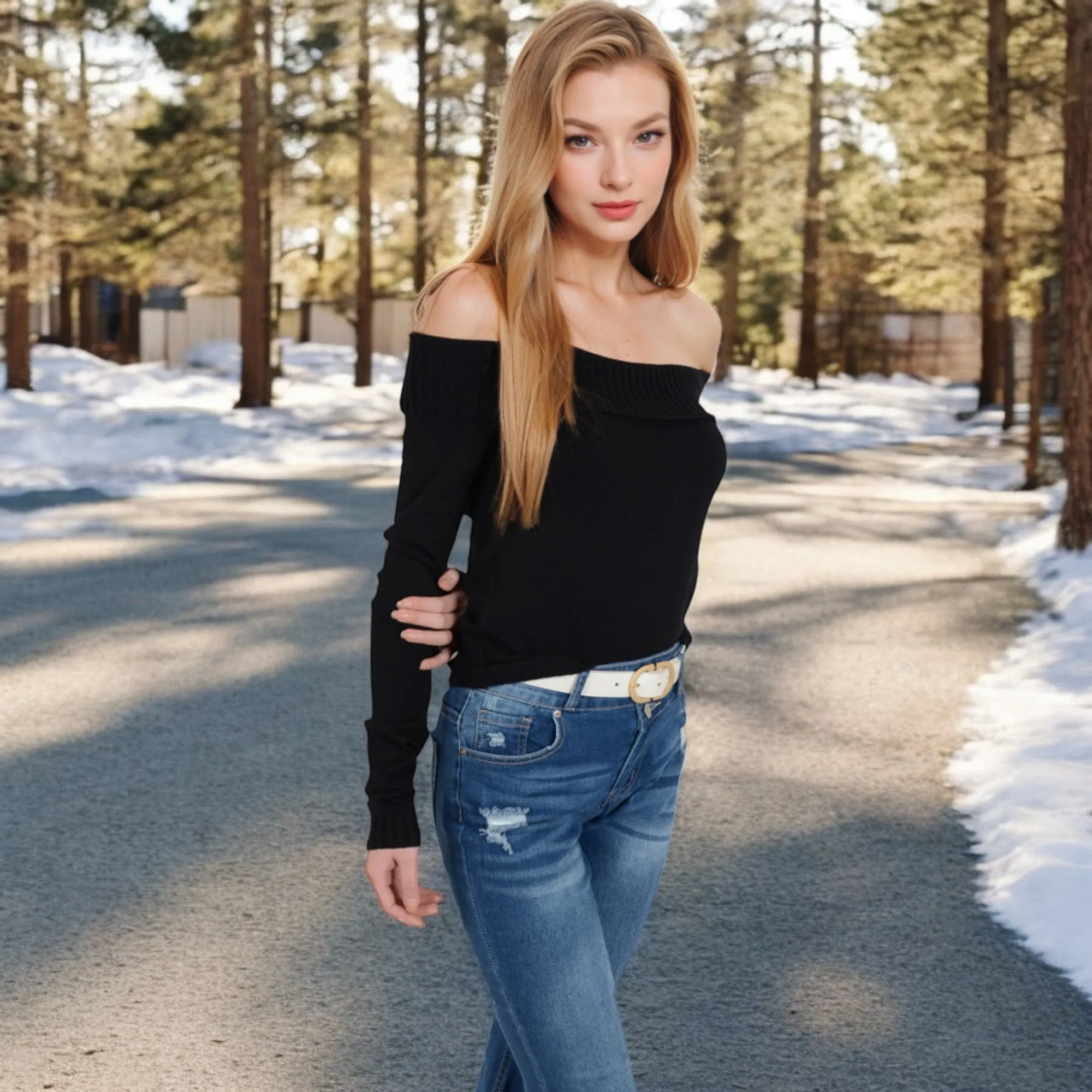 Anna-Kaci Women's Ribbed Off-the-Shoulder Long Sleeve Slim Fit Top in Soft Stretchy Midweight Fabric for a Chic Cropped Style sold by Anna-Kaci product image thumbnail 2