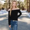 Anna-Kaci Women's Ribbed Off-the-Shoulder Long Sleeve Slim Fit Top in Soft Stretchy Midweight Fabric for a Chic Cropped Style sold by Anna-Kaci