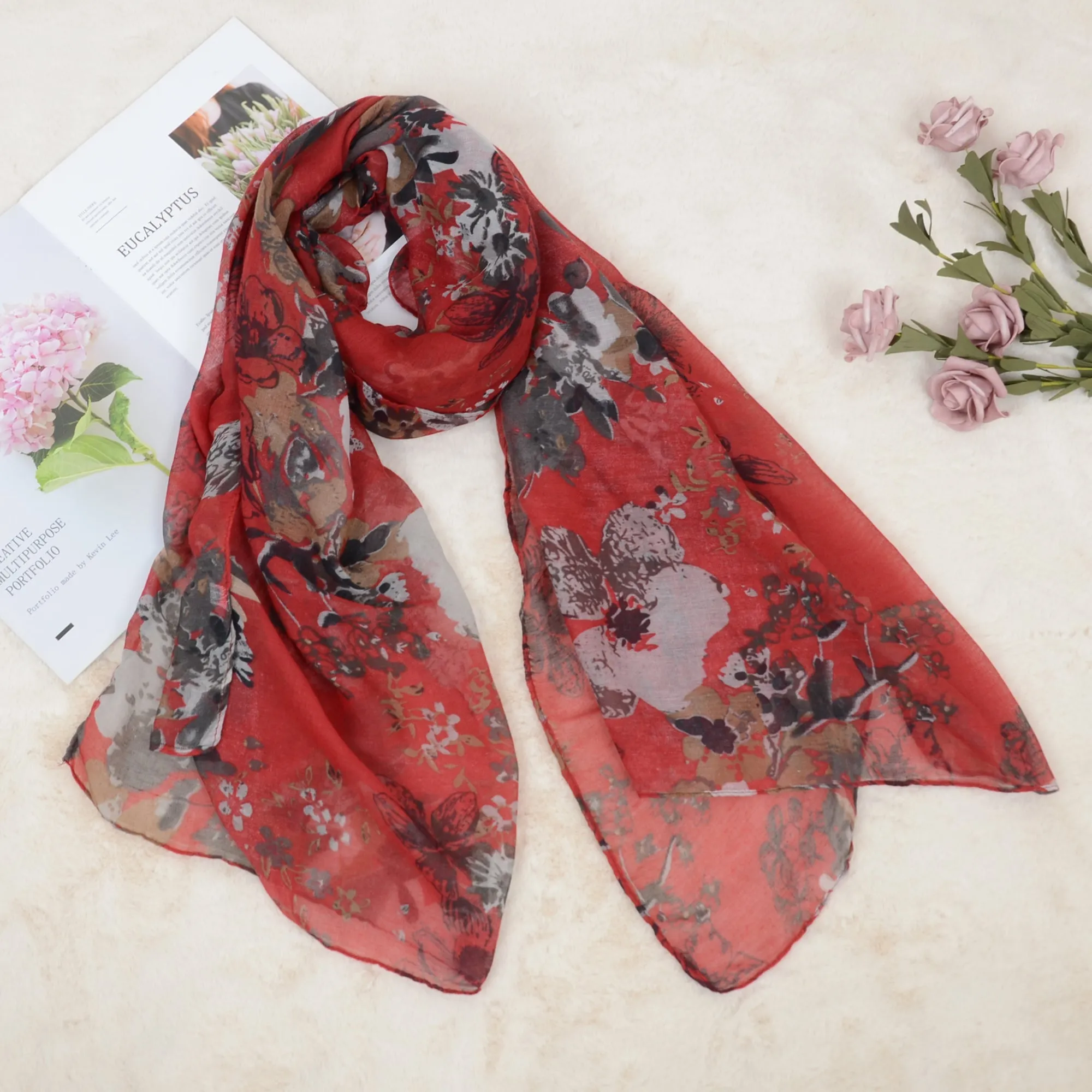 Anna-Kaci Fashion Floral Print Scarves Lightweight Winter Wrap Scarf Head Shawl for Women sold by Anna-Kaci product image thumbnail 5