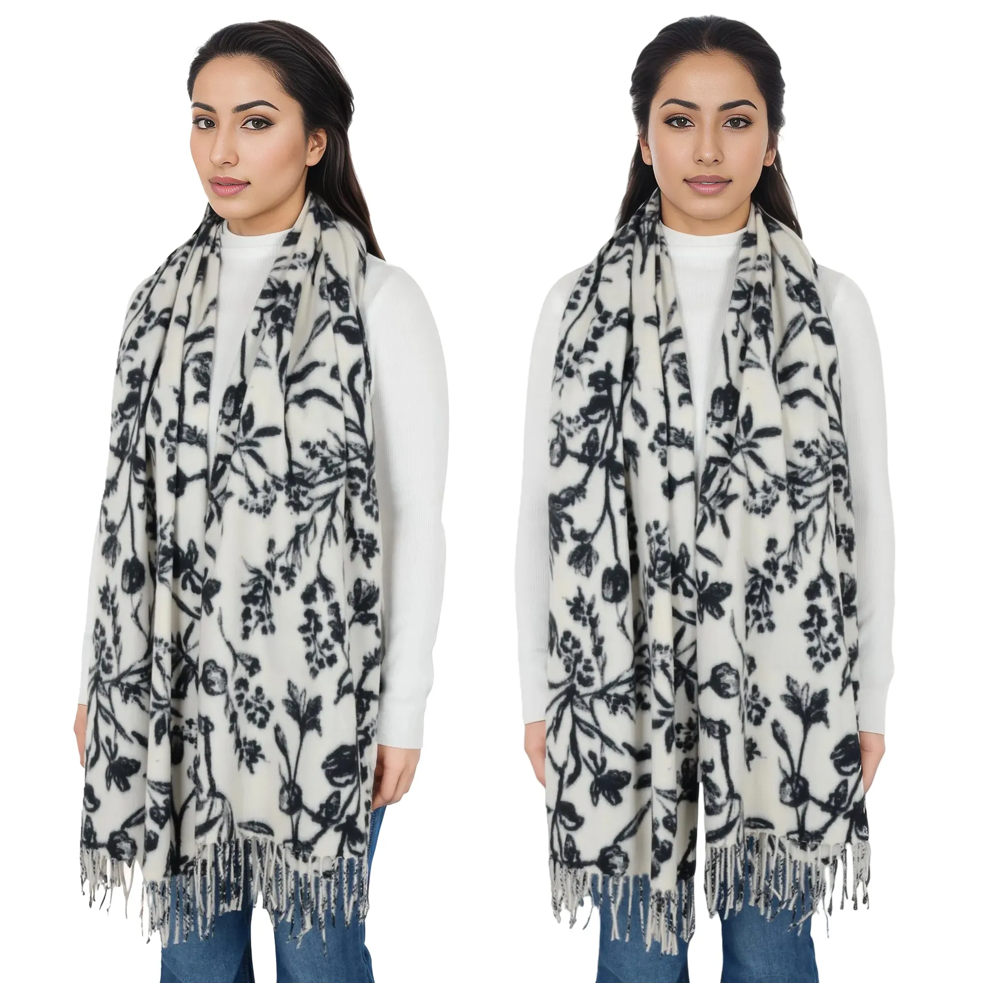 Anna-Kaci Women's Floral Print Winter Scarf Soft Cashmere Feel Fringe Shawl Wrap Scarves for Evening Dress sold by Anna-Kaci product image thumbnail 3
