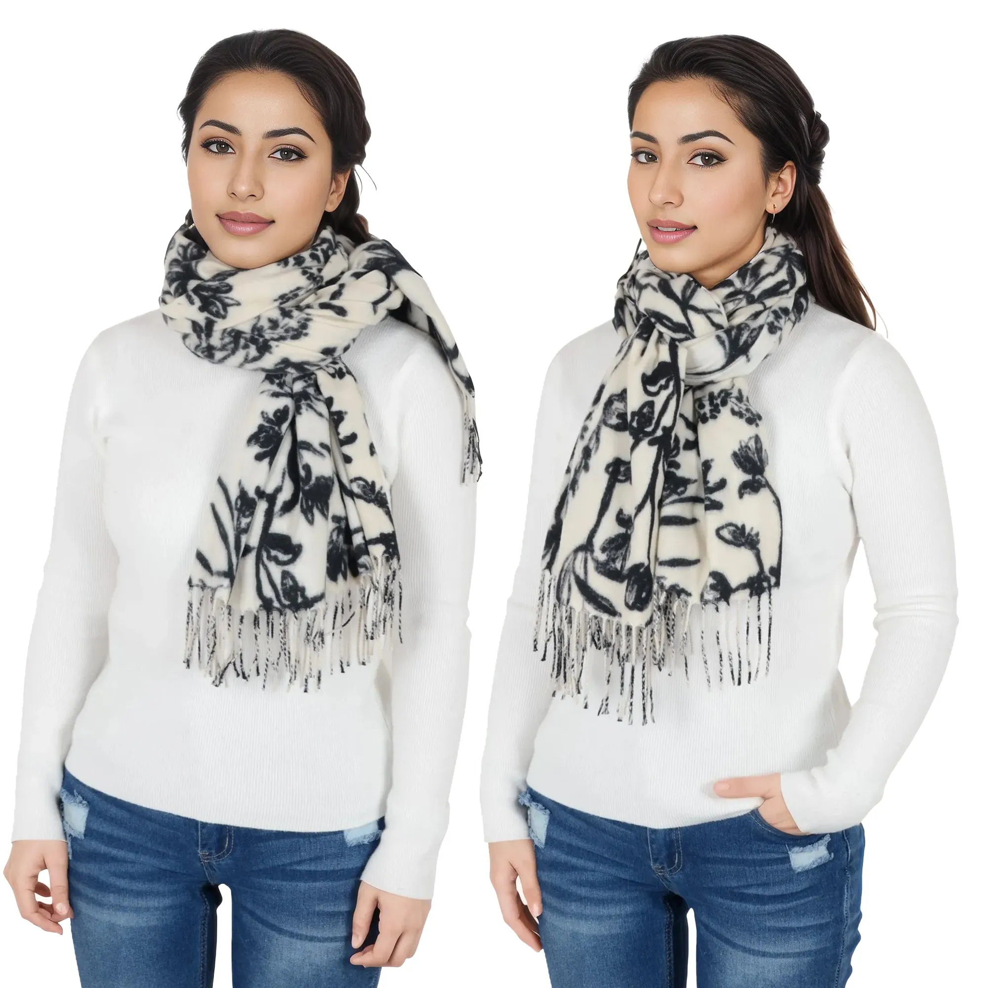 Anna-Kaci Women's Floral Print Winter Scarf Soft Cashmere Feel Fringe Shawl Wrap Scarves for Evening Dress sold by Anna-Kaci product image thumbnail 4