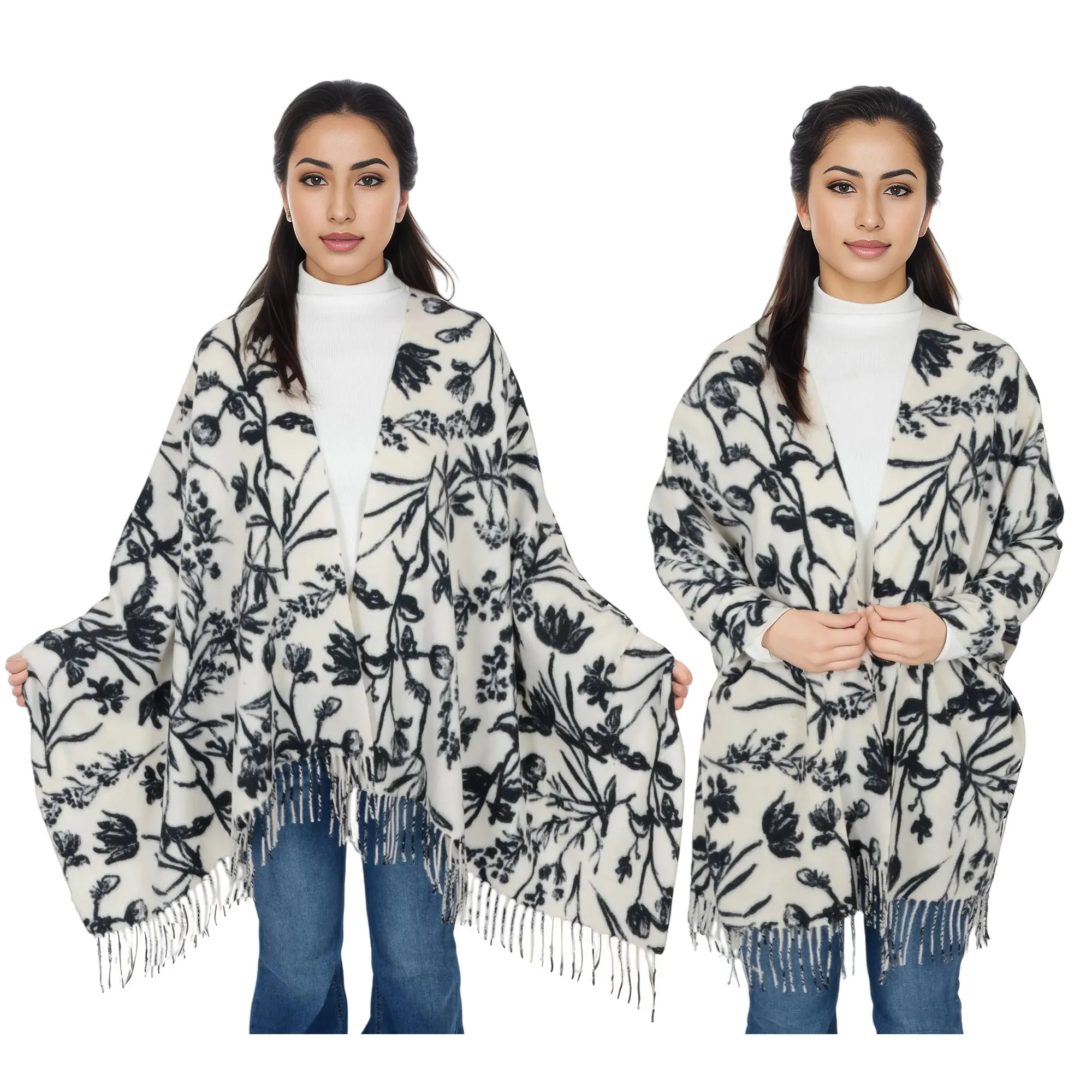 Anna-Kaci Women's Floral Print Winter Scarf Soft Cashmere Feel Fringe Shawl Wrap Scarves for Evening Dress sold by Anna-Kaci product image thumbnail 5