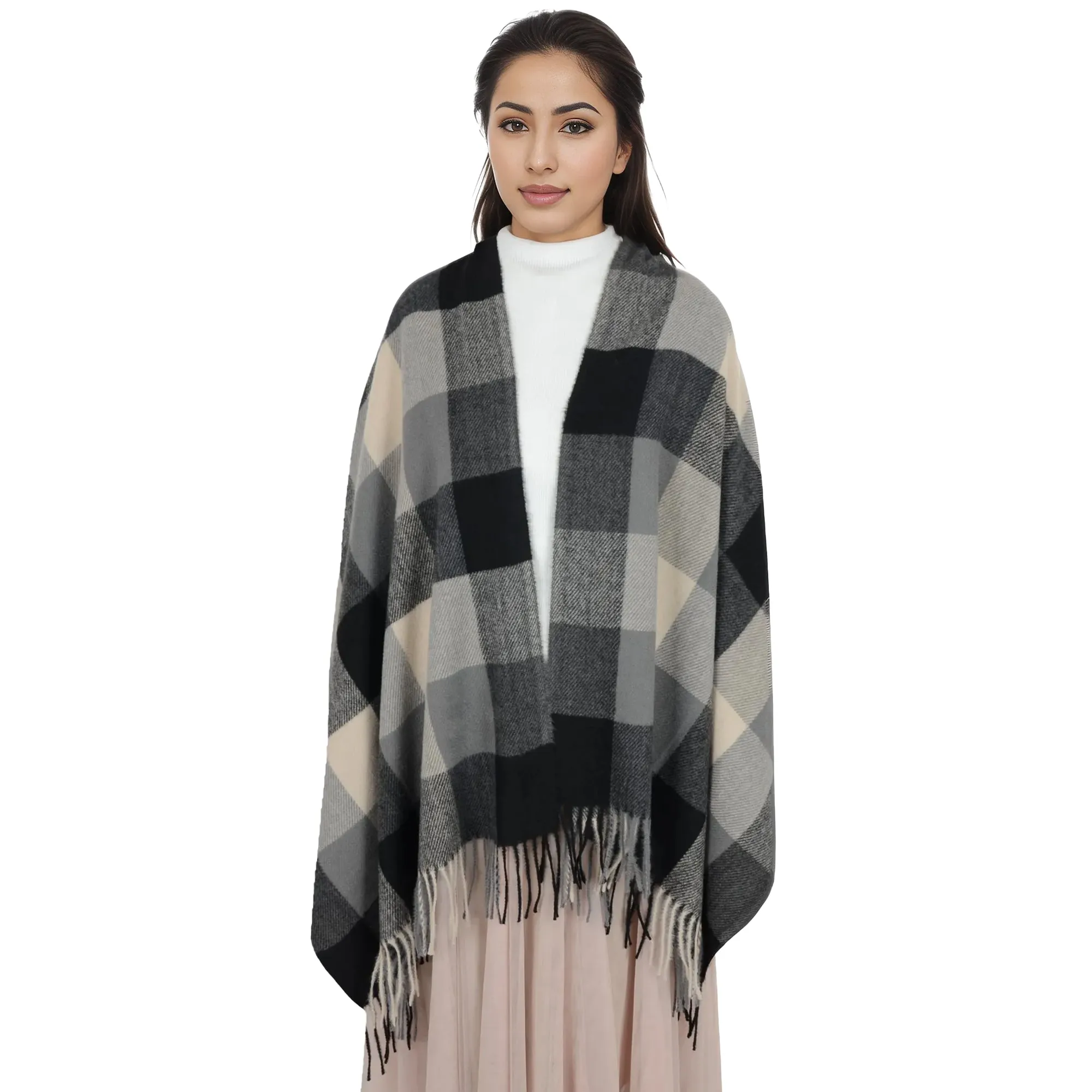Anna-Kaci Classic Plaid Winter Scarf Soft Cashmere Feel Wrap Shawl Check Tassel Scarves for Women sold by Anna-Kaci product image thumbnail 4