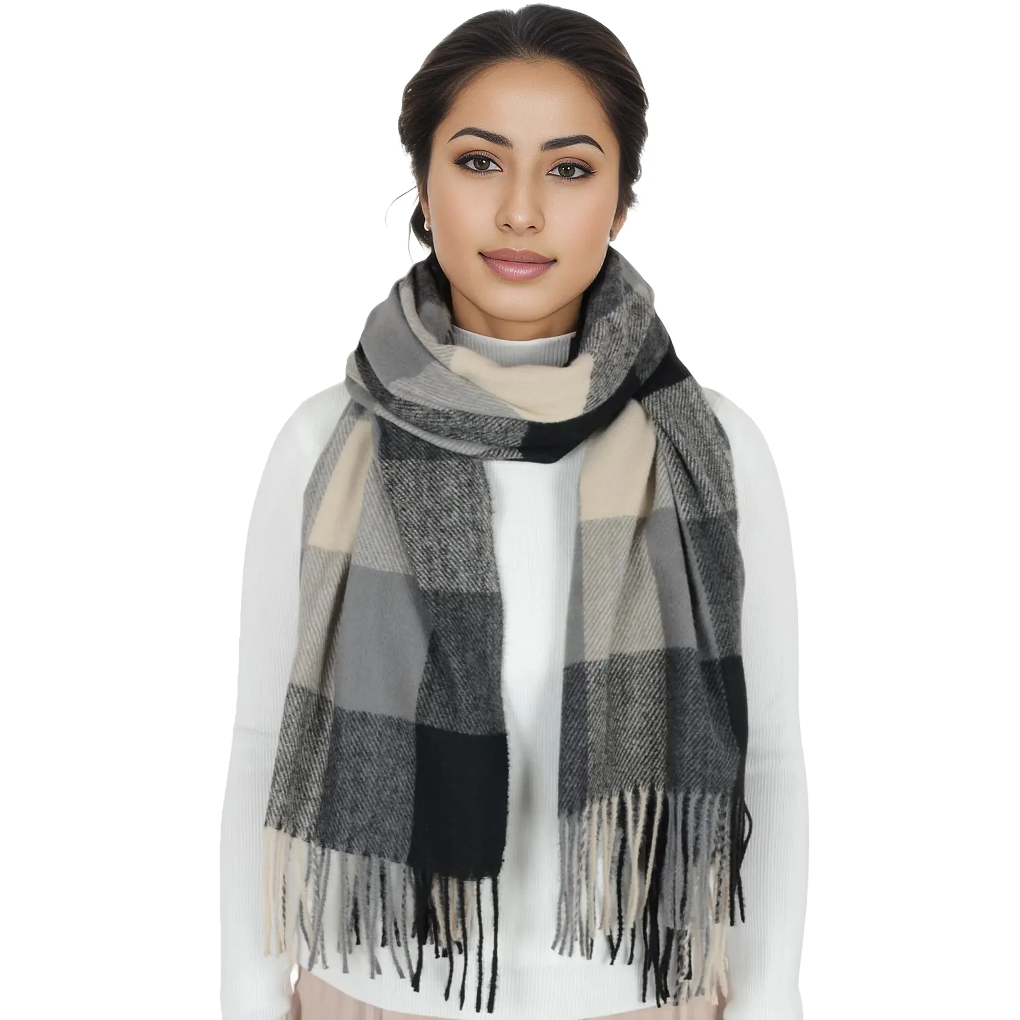 Anna-Kaci Classic Plaid Winter Scarf Soft Cashmere Feel Wrap Shawl Check Tassel Scarves for Women sold by Anna-Kaci