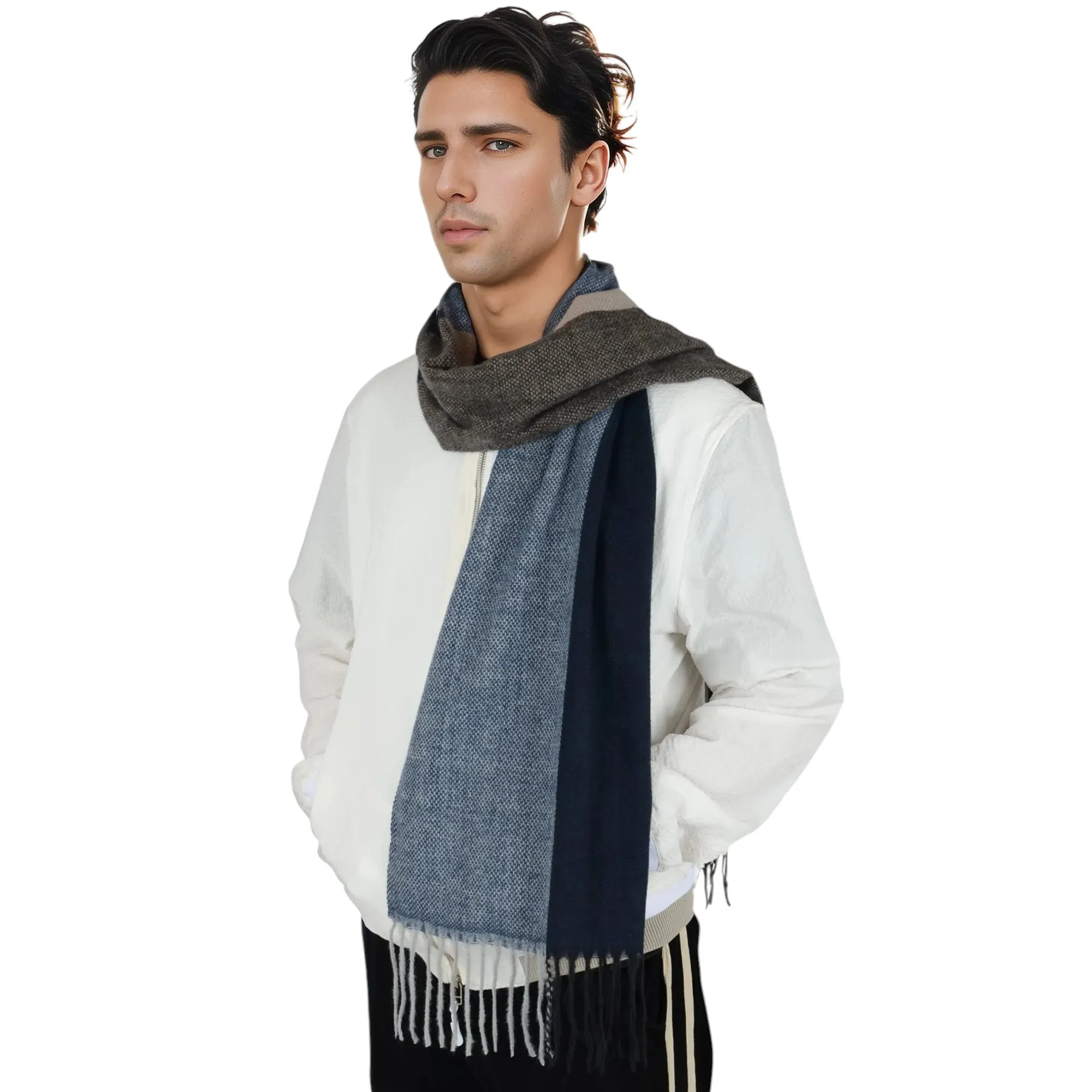 Anna-Kaci Cashmere Feel Winter Scarf Lightweight Striped Tassel Wrap Shawl Scarves for Men sold by Anna-Kaci product image thumbnail 4