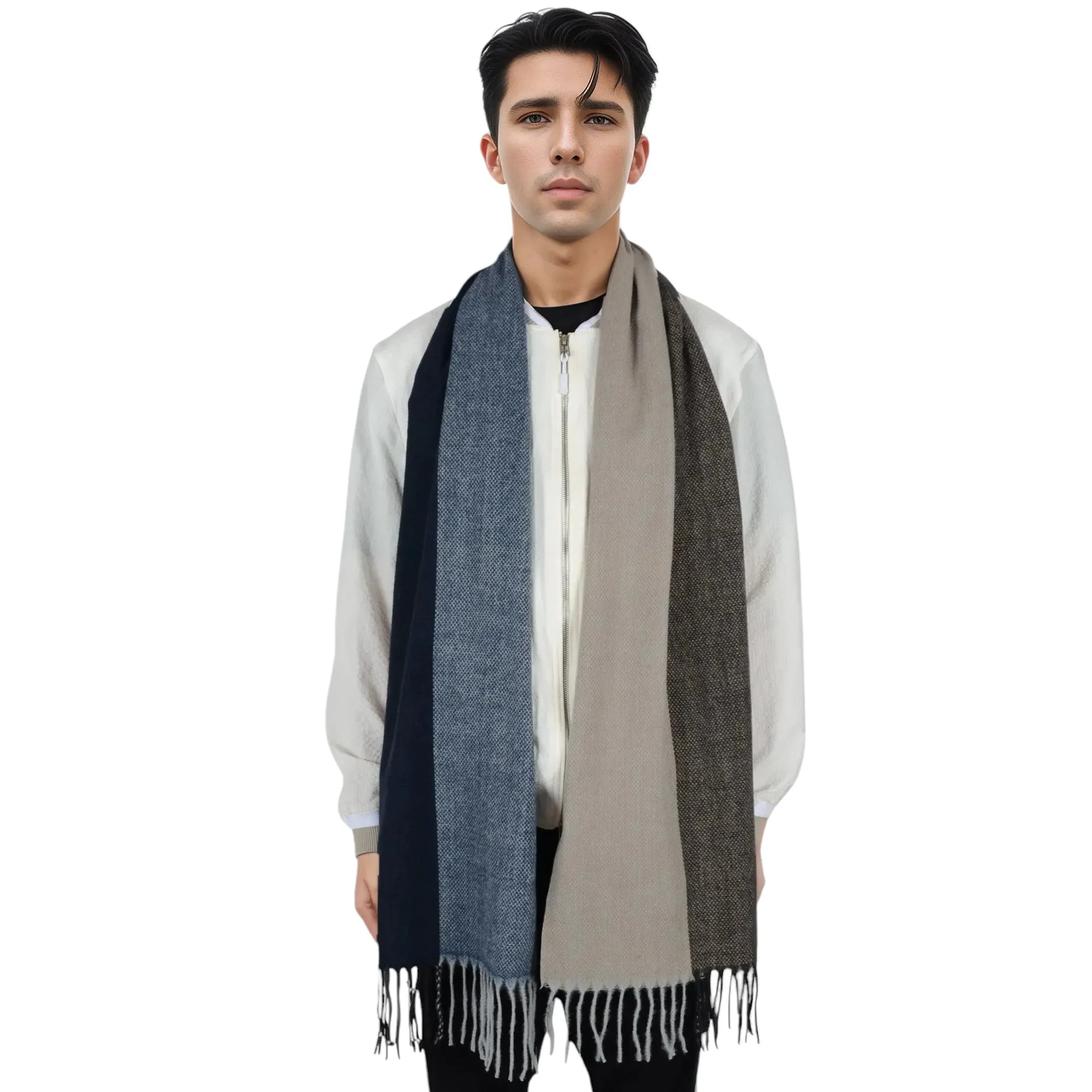 Anna-Kaci Cashmere Feel Winter Scarf Lightweight Striped Tassel Wrap Shawl Scarves for Men sold by Anna-Kaci