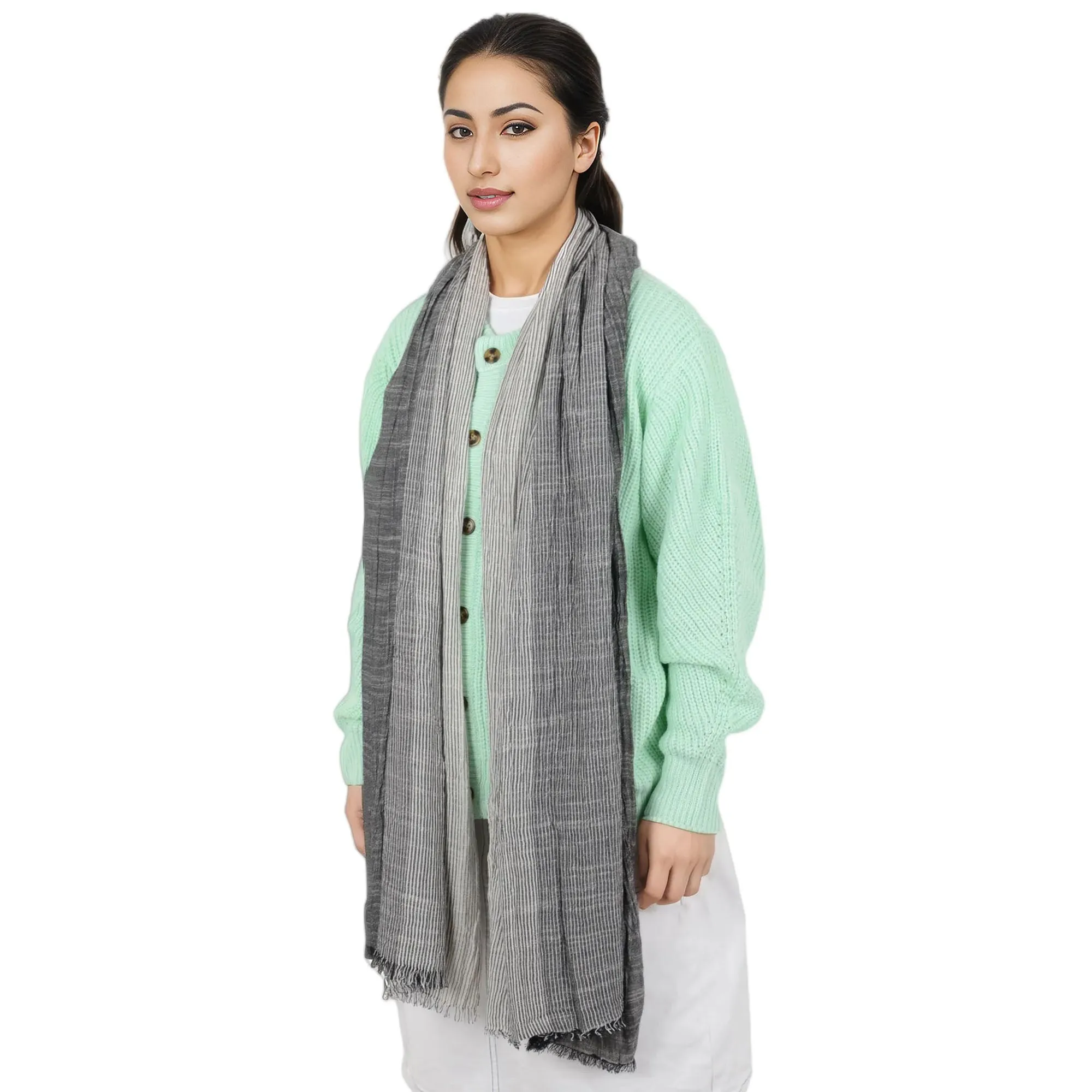 Alilang Lightweight Cotton Linen Scarf Striped Fashion Wrap Shawl for Women Men sold by Anna-Kaci product image thumbnail 5