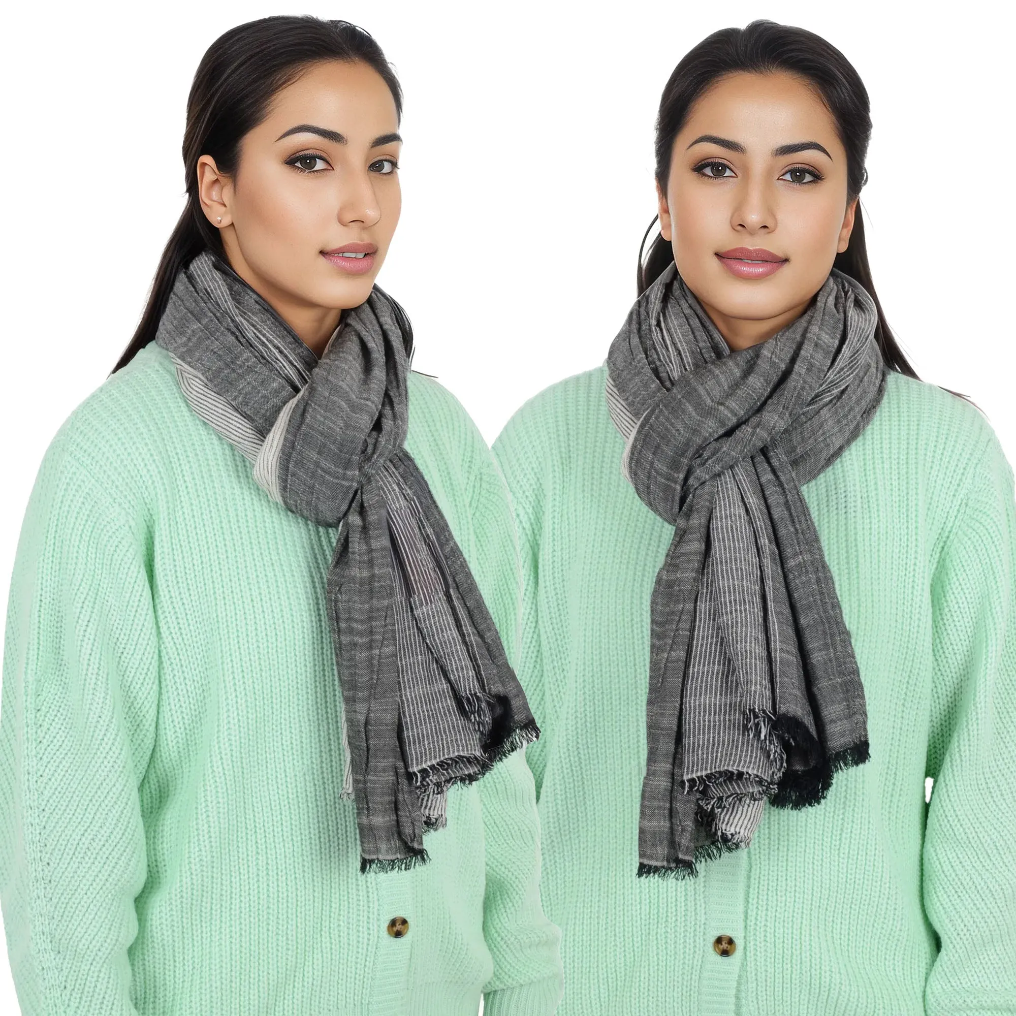 Alilang Lightweight Cotton Linen Scarf Striped Fashion Wrap Shawl for Women Men sold by Anna-Kaci product image thumbnail 2