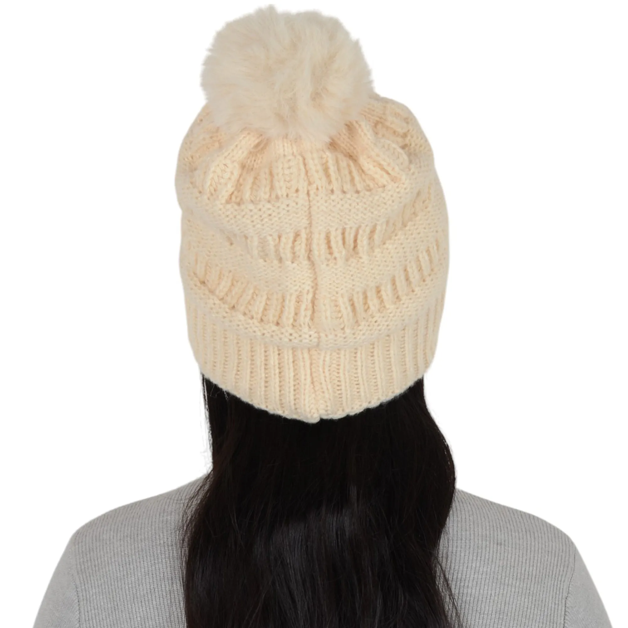 Anna-Kaci Winter Chunky Knit Slouchy Beanie with Faux Fur Pompom Warm Fleece Solid Color Chunky Baggy Hat for Women sold by Anna-Kaci product image thumbnail 3