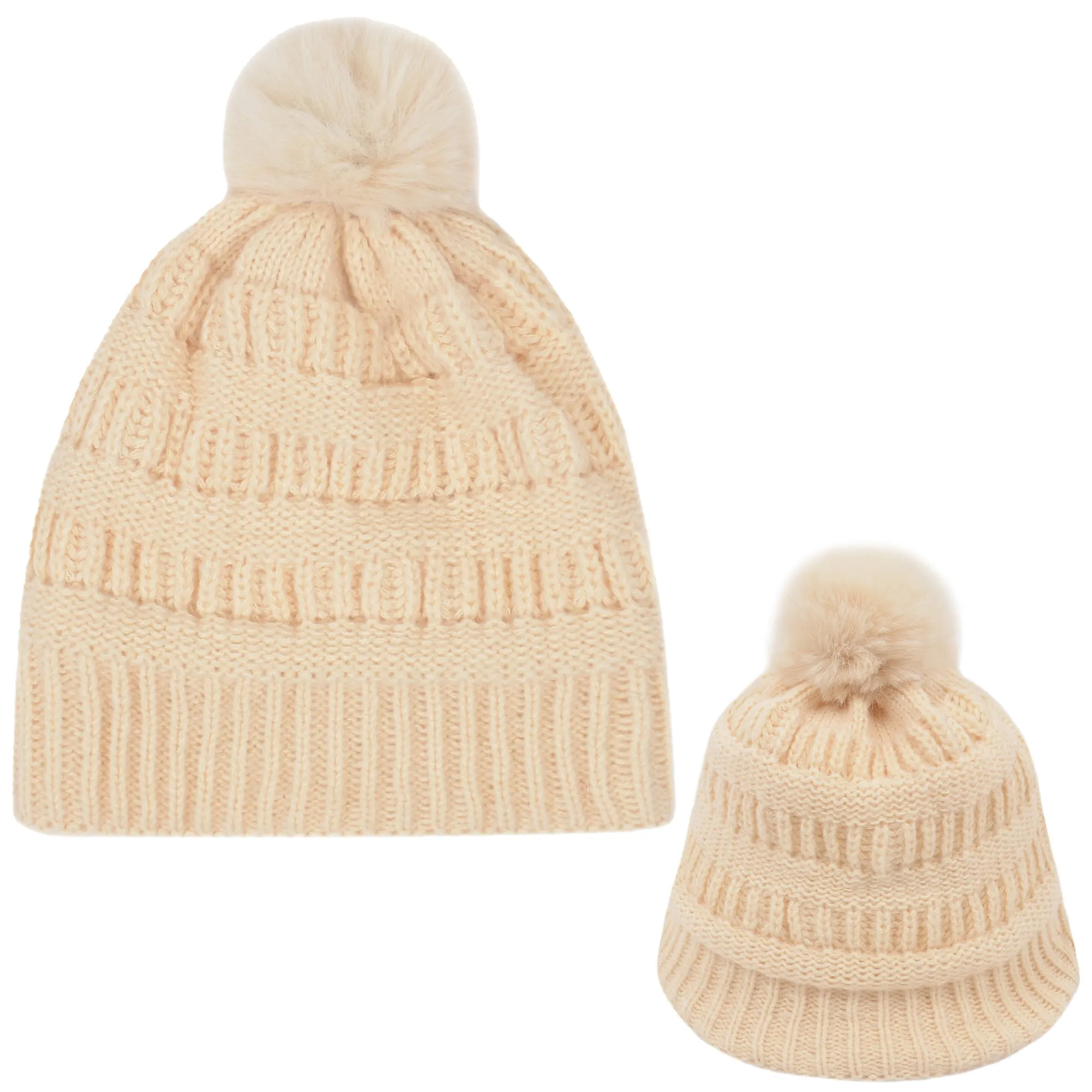 Anna-Kaci Winter Chunky Knit Slouchy Beanie with Faux Fur Pompom Warm Fleece Solid Color Chunky Baggy Hat for Women sold by Anna-Kaci product image thumbnail 5