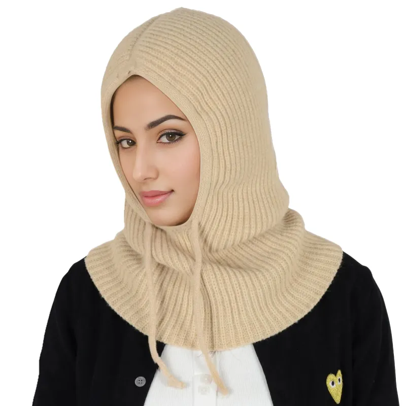 Anna-Kaci Solid Hooded Scarf Hat Winter Balaclava Knit Skull Cap Beanie Hat Neck Gaiters for Women sold by Anna-Kaci