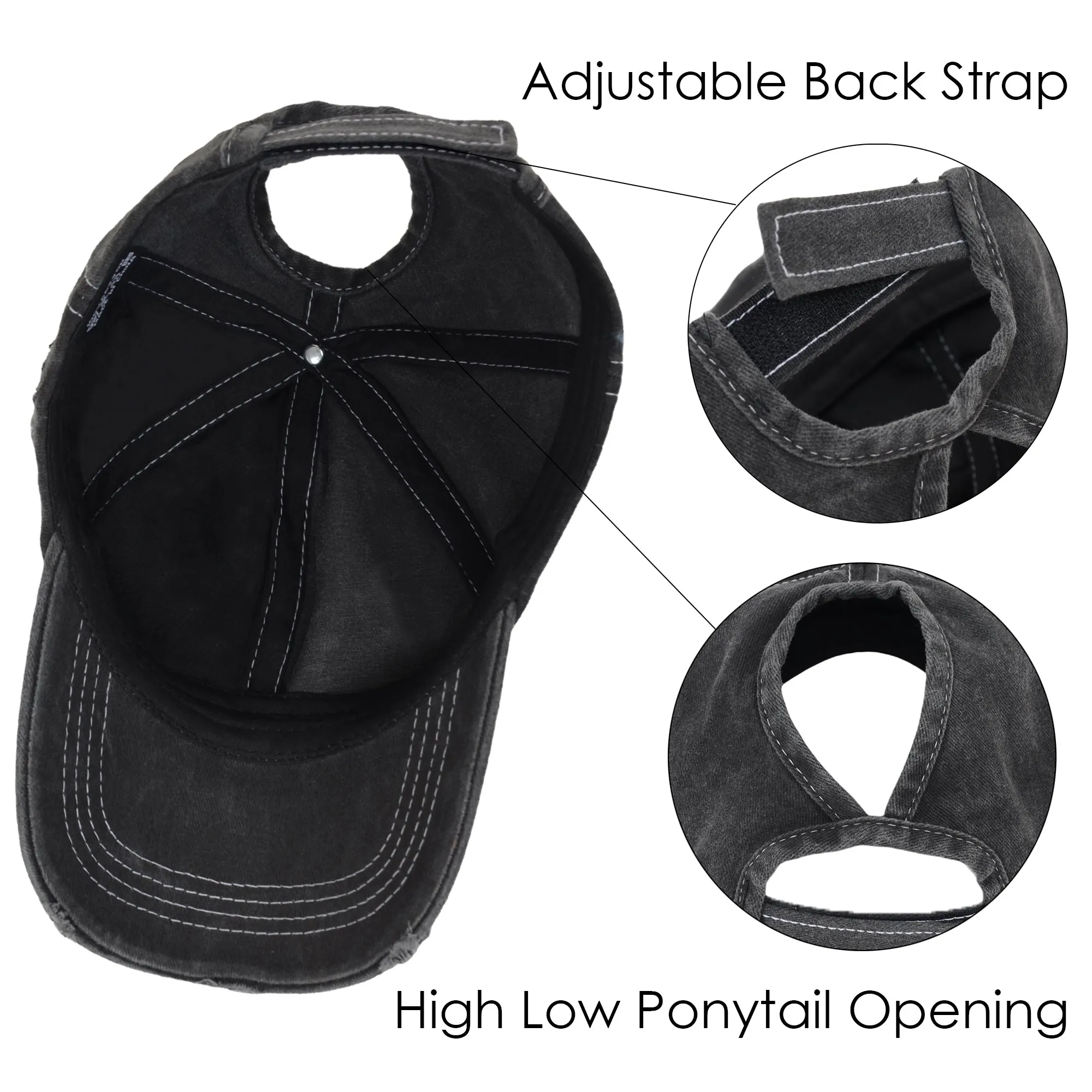 Anna-Kaci Women's Baseball Cap Glitter Star Distressed Ponytail Hat High Messy Bun Ponycap Trucker Dad Hat sold by Anna-Kaci product image thumbnail 4