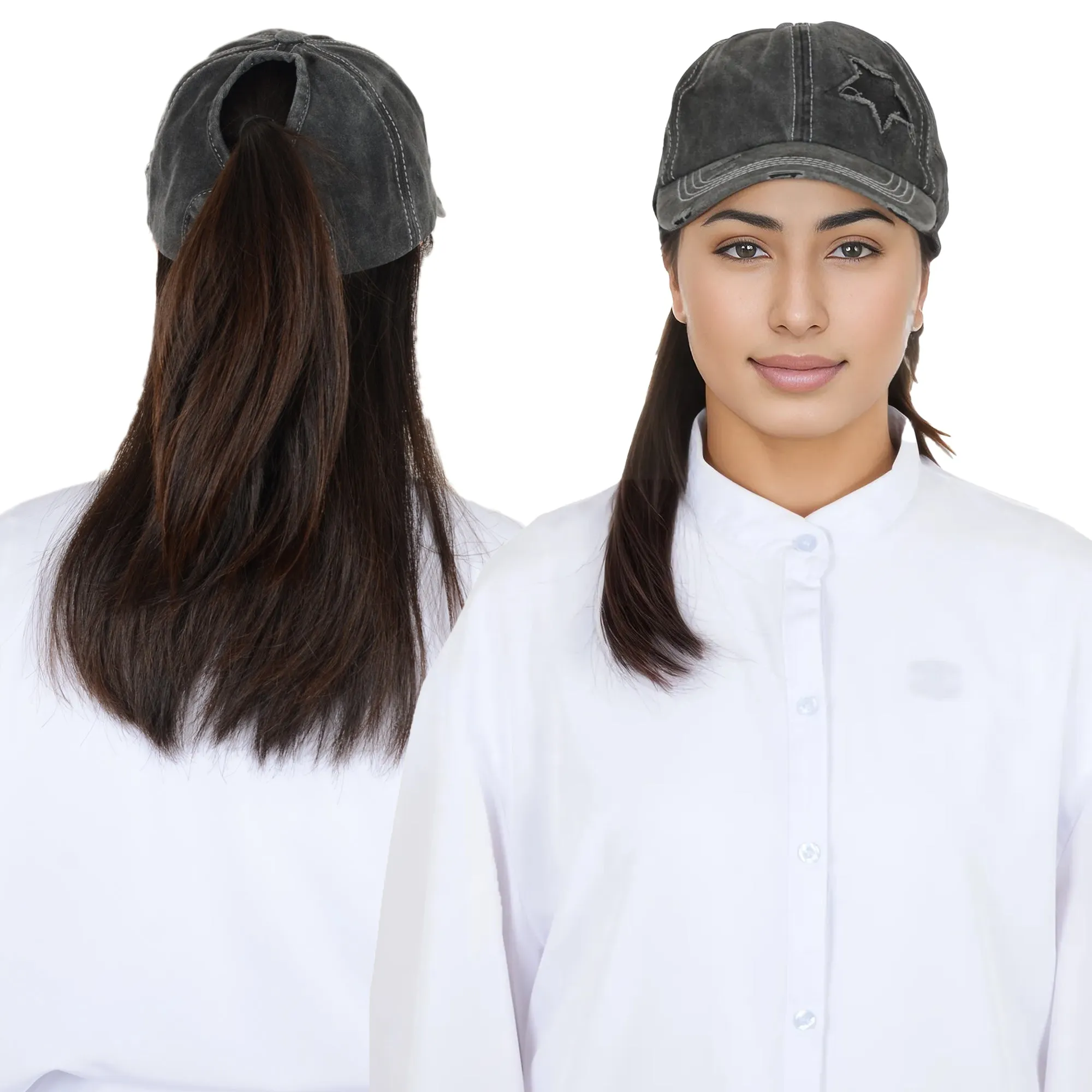 Anna-Kaci Women's Baseball Cap Glitter Star Distressed Ponytail Hat High Messy Bun Ponycap Trucker Dad Hat sold by Anna-Kaci product image thumbnail 5