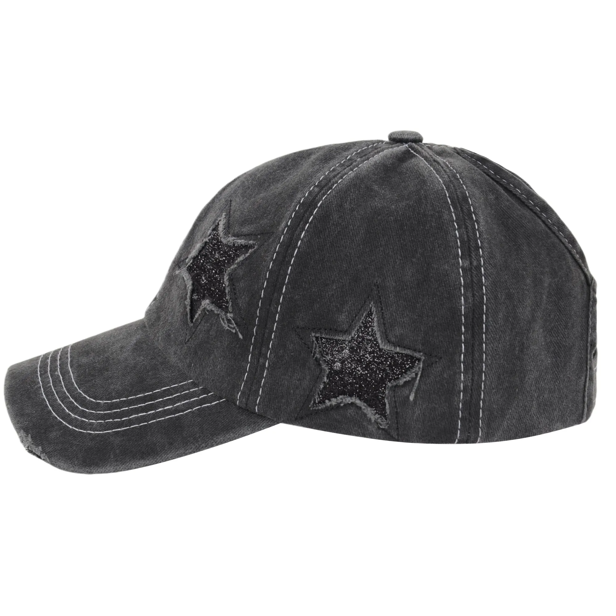 Anna-Kaci Women's Baseball Cap Glitter Star Distressed Ponytail Hat High Messy Bun Ponycap Trucker Dad Hat sold by Anna-Kaci product image thumbnail 3