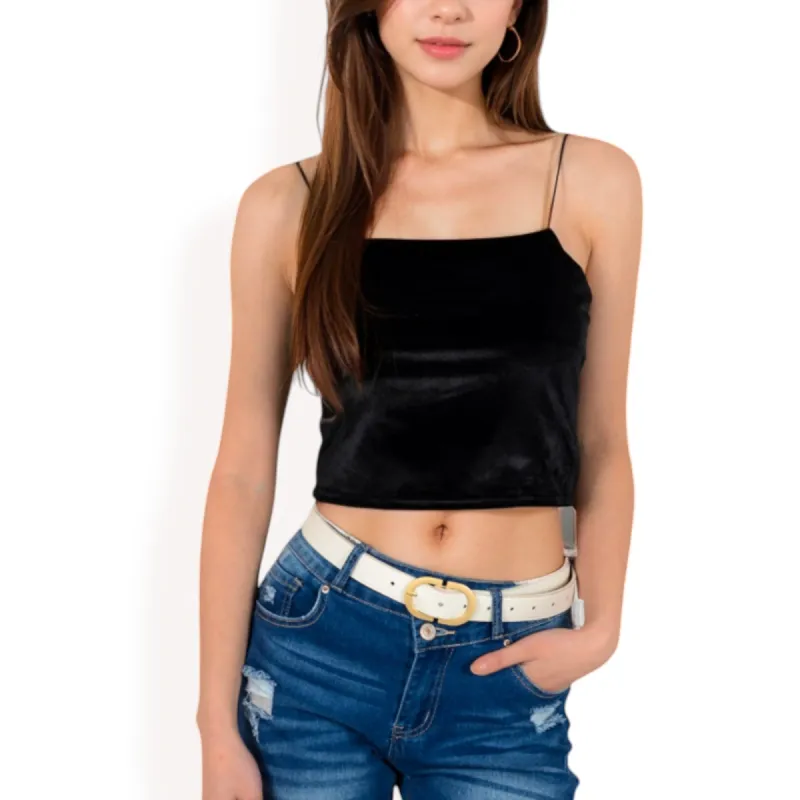 Anna-Kaci Women's Velvet Spaghetti Strap Cropped Cami Top sold by Anna-Kaci