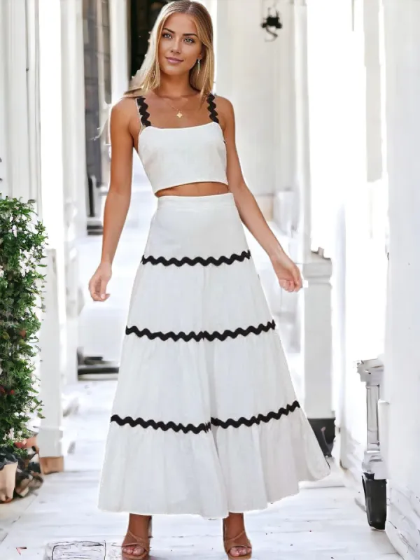 Anna-Kaci Women's Two-Piece Maxi Dress with Crop Top and Ric Rac Trim sold by Anna-Kaci