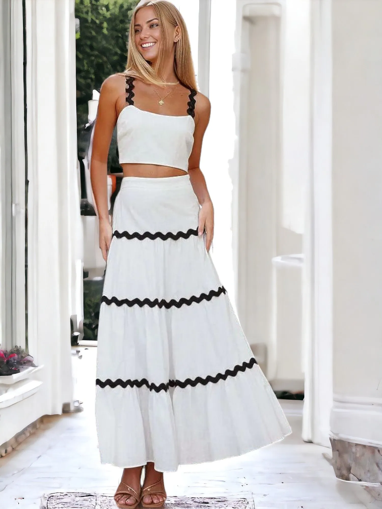 Anna-Kaci Women's Two-Piece Maxi Dress with Crop Top and Ric Rac Trim sold by Anna-Kaci product image thumbnail 2