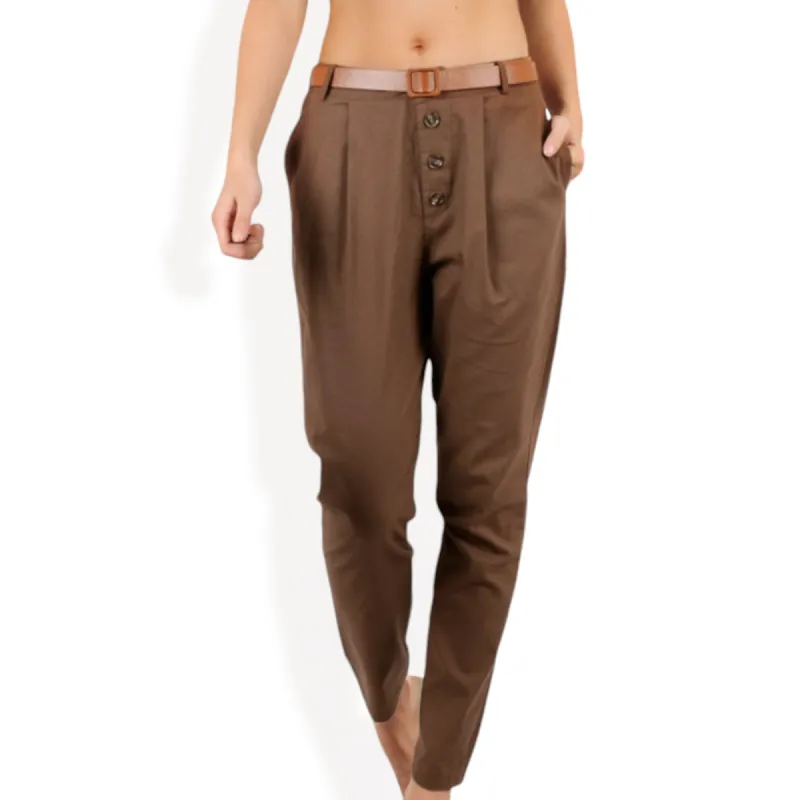 Anna-Kaci Women's High Waist Button Front Tapered Pants with Side Pockets sold by Anna-Kaci