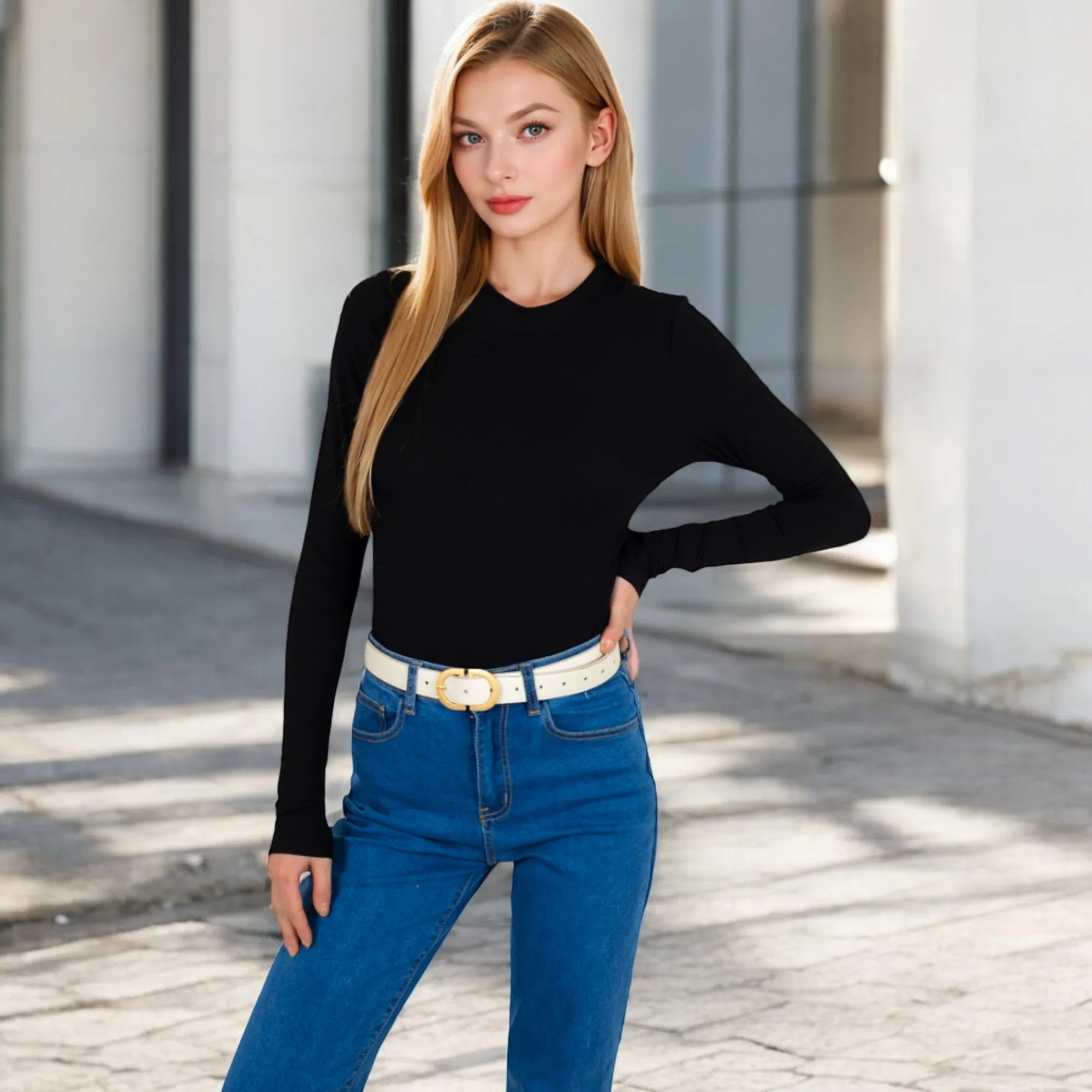 Anna-Kaci Women's Ribbed Long Sleeve Fitted Crew Neck Top sold by Anna-Kaci product image thumbnail 4