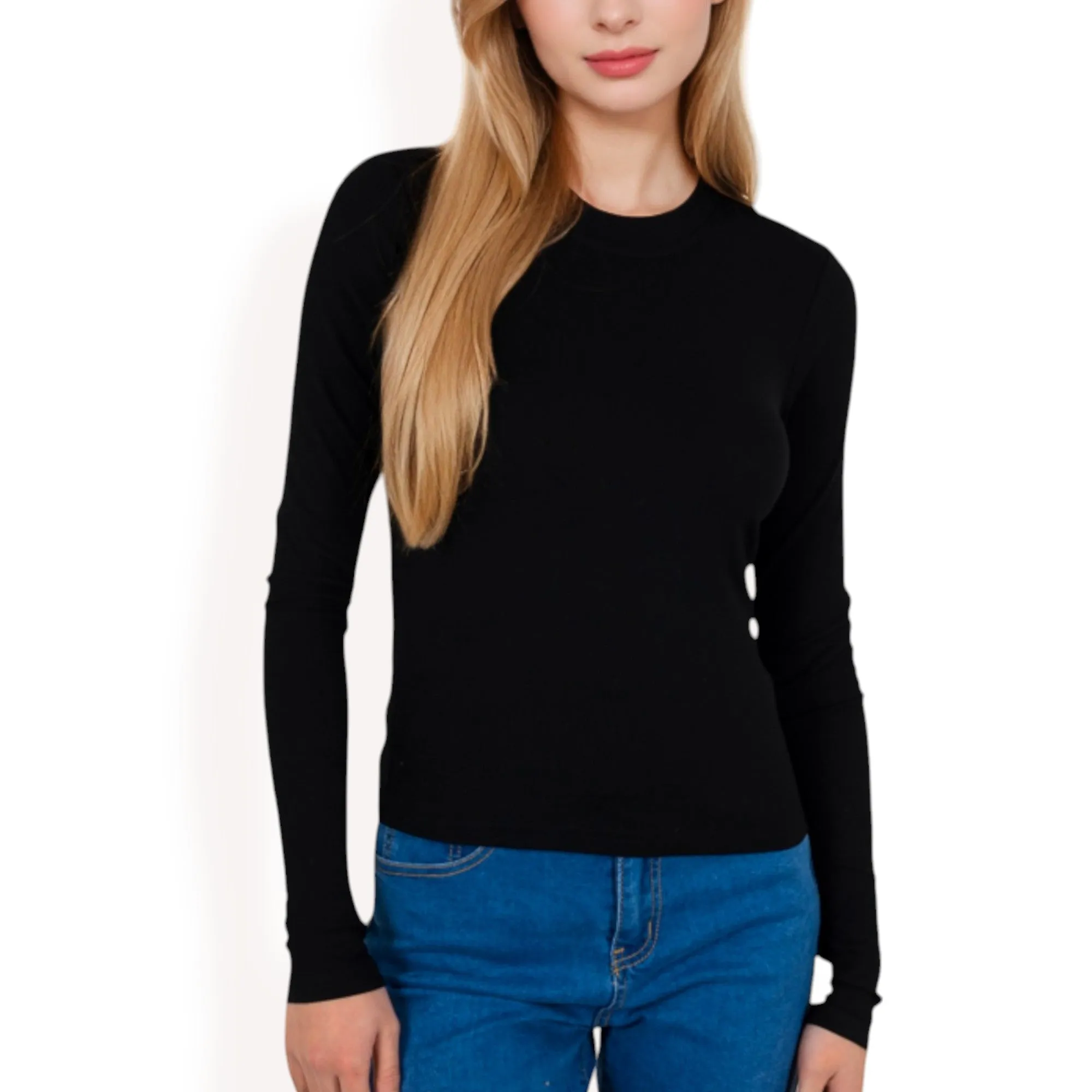 Anna-Kaci Women's Ribbed Long Sleeve Fitted Crew Neck Top sold by Anna-Kaci