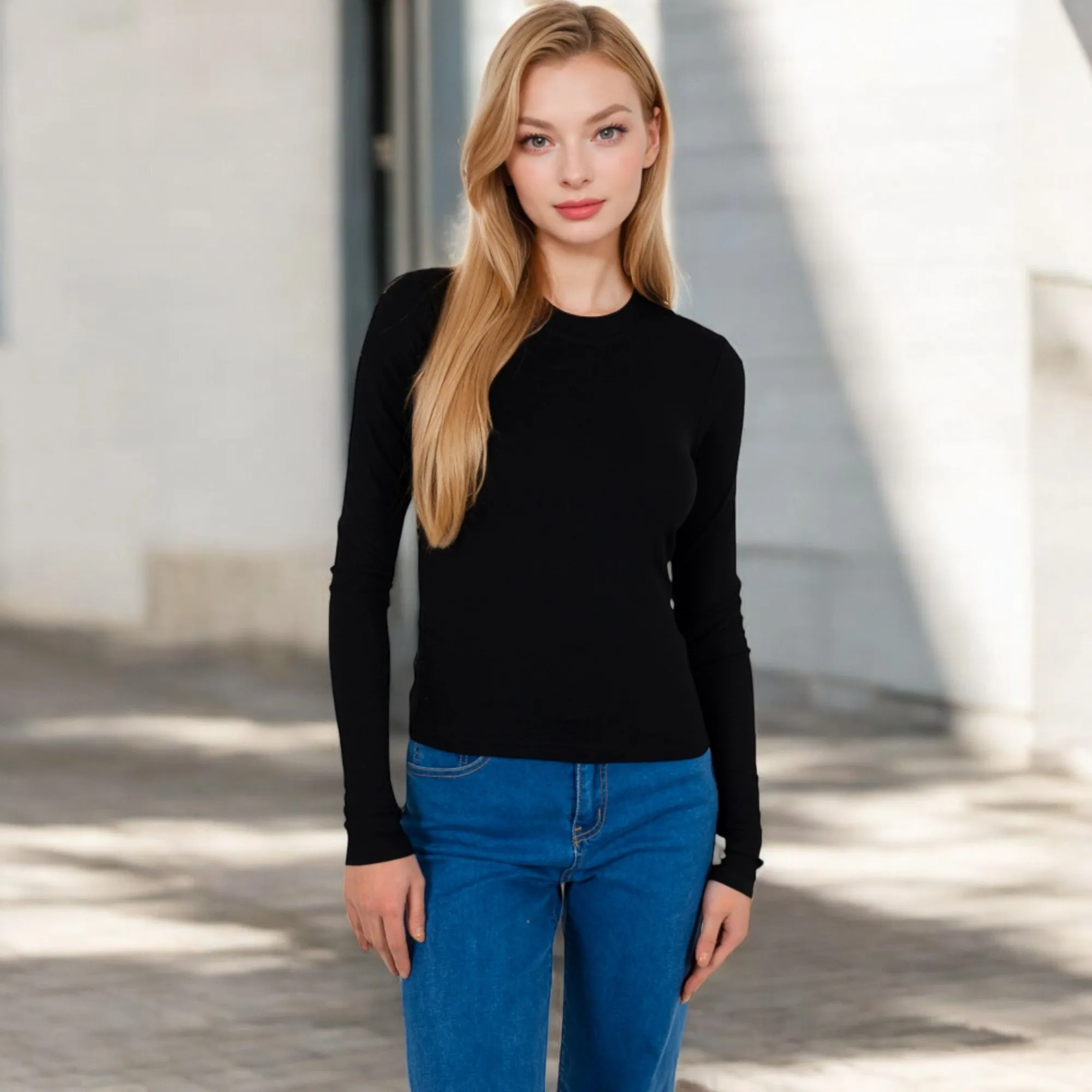 Anna-Kaci Women's Ribbed Long Sleeve Fitted Crew Neck Top sold by Anna-Kaci product image thumbnail 2