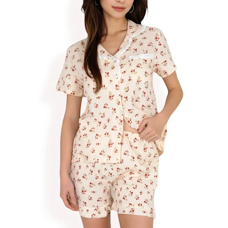 Anna-Kaci Women's Floral Print Button-Up Short Pajama Set sold by Anna-Kaci