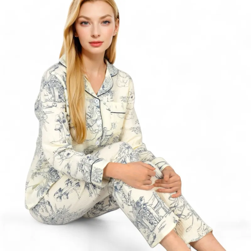 Anna-Kaci Women's Printed Button-Up Pajama Set with Piping Details sold by Anna-Kaci