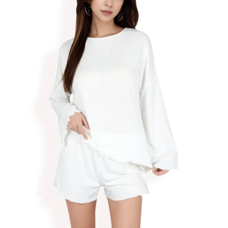 Anna-Kaci Women's Long Sleeve Lounge Top and Elastic Waist Shorts Set sold by Anna-Kaci