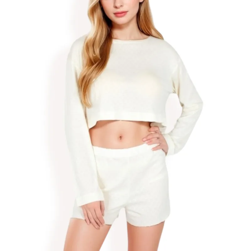 Anna-Kaci Women's Long Sleeve Crop Top and Elastic Waist Lounge Shorts Set sold by Anna-Kaci