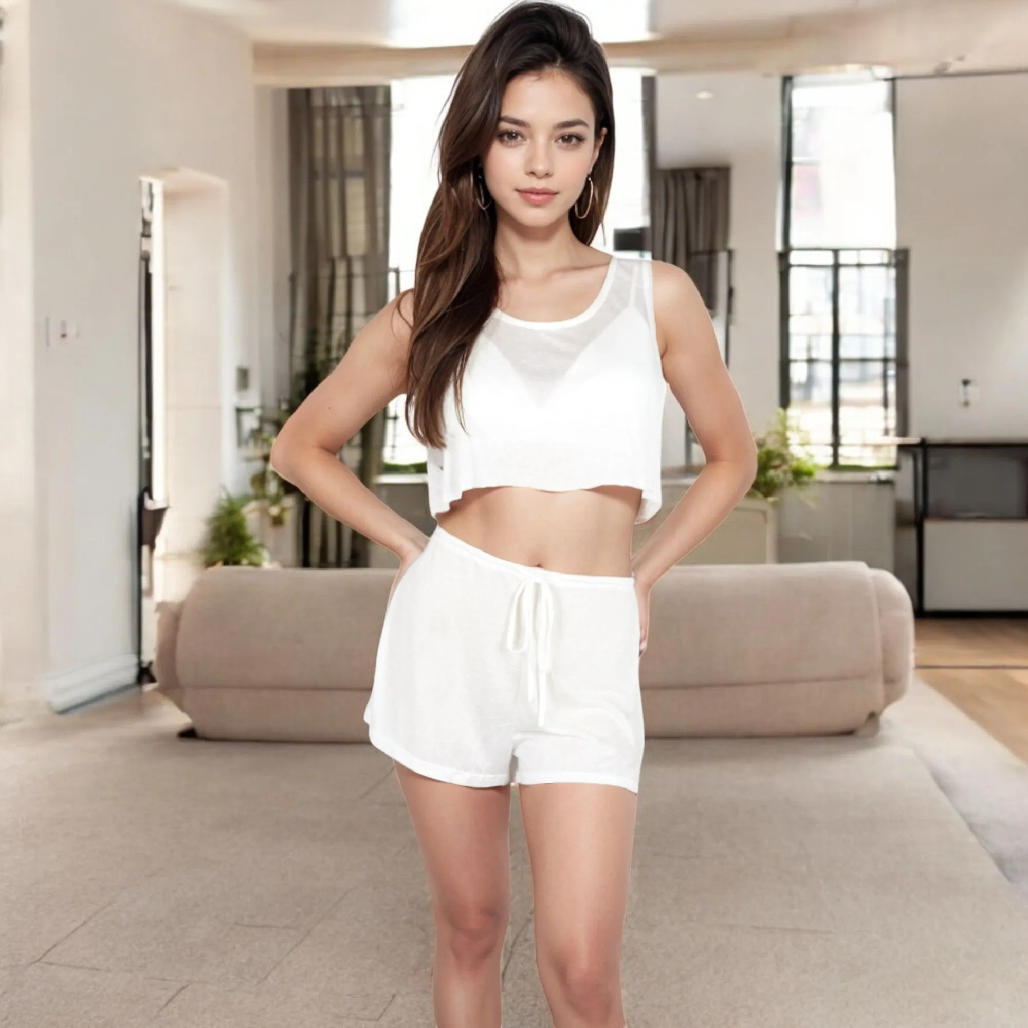 Anna-Kaci Women's Cropped Tank and Drawstring Shorts Lounge Set sold by Anna-Kaci product image thumbnail 4