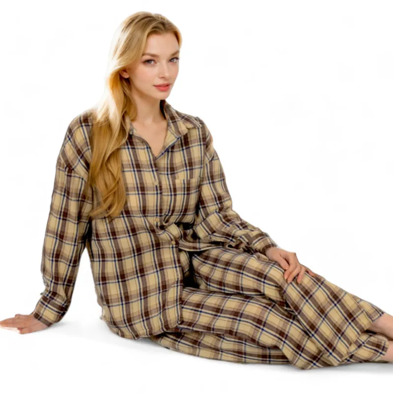 Anna-Kaci Women's Plaid Lounge Set with Button-Up Shirt and Elastic Waist Pants sold by Anna-Kaci