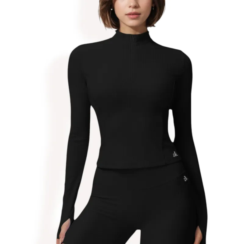 Anna-Kaci Women's Ribbed Long Sleeve Half-Zip Activewear Top sold by Anna-Kaci