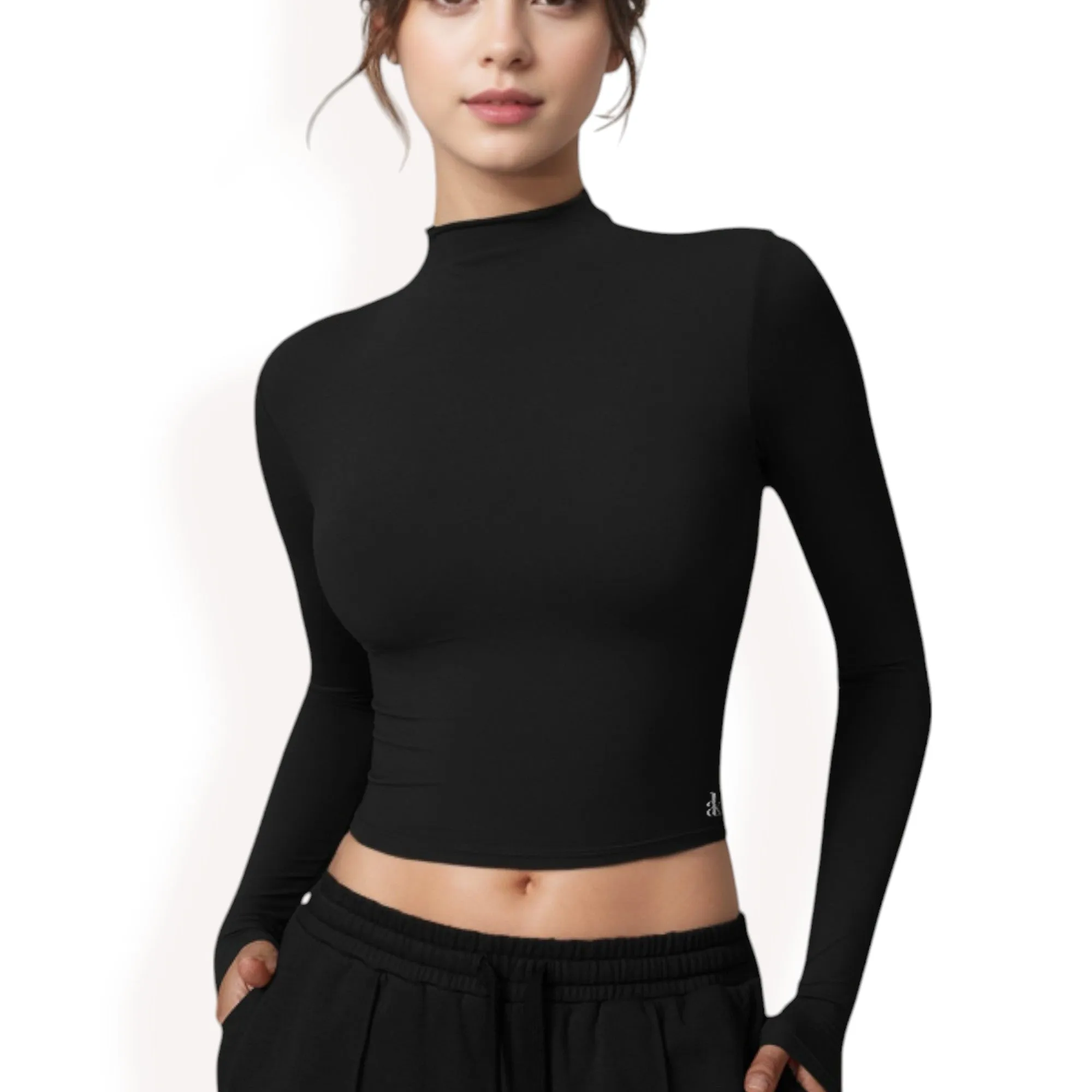 Anna-Kaci Women's Long Sleeve Mock Neck Cropped Activewear Top sold by Anna-Kaci