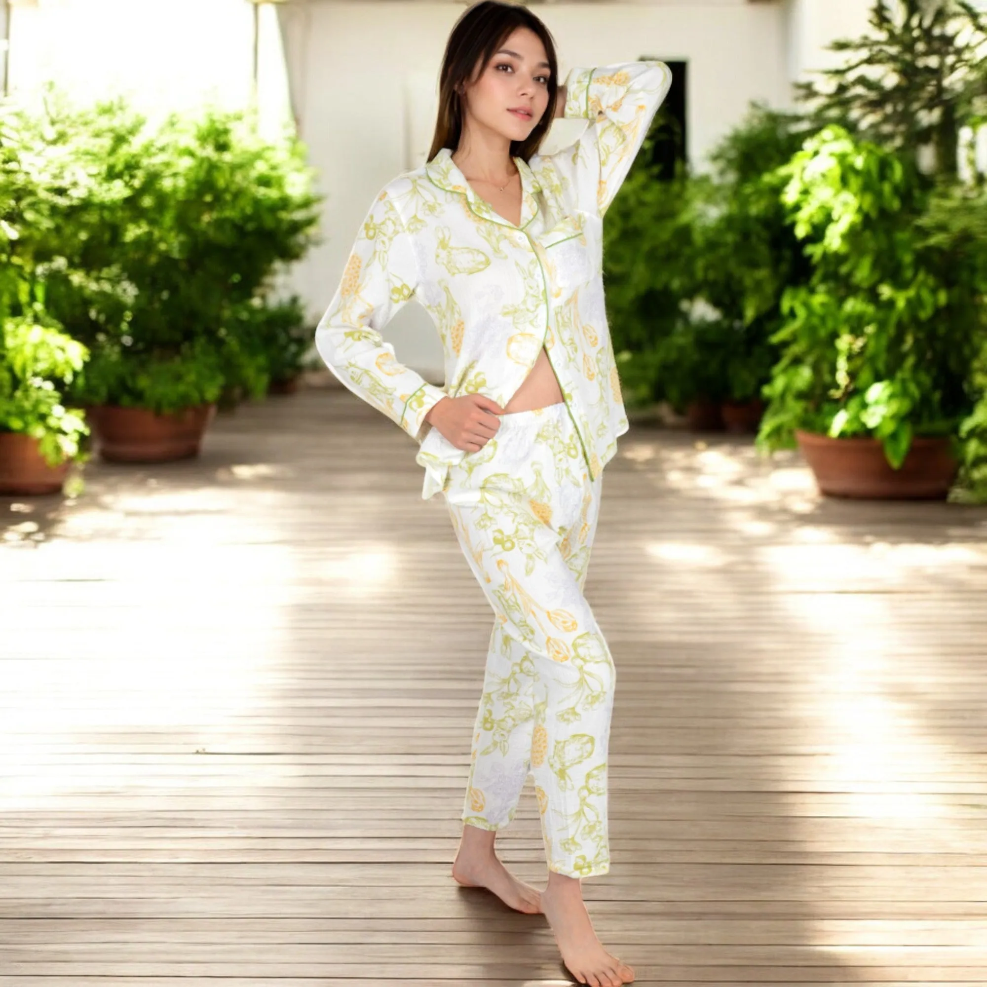 Anna-Kaci Women's Printed Gauze Pajama Set with Button-Up Shirt and Relaxed Fit Pants sold by Anna-Kaci product image thumbnail 3