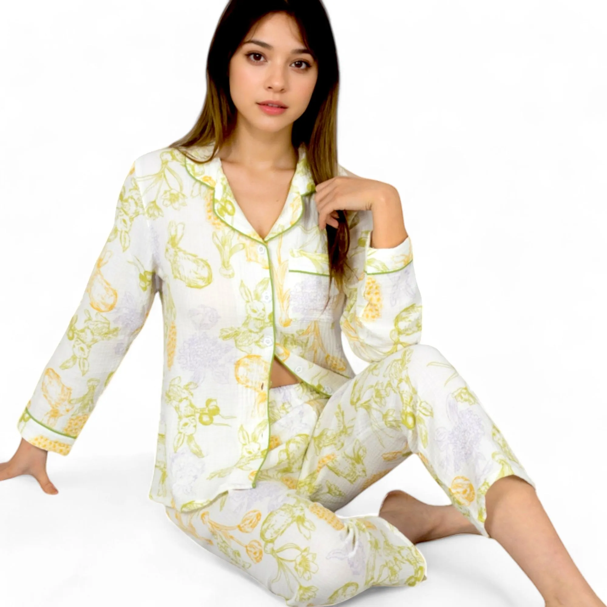 Anna-Kaci Women's Printed Gauze Pajama Set with Button-Up Shirt and Relaxed Fit Pants sold by Anna-Kaci