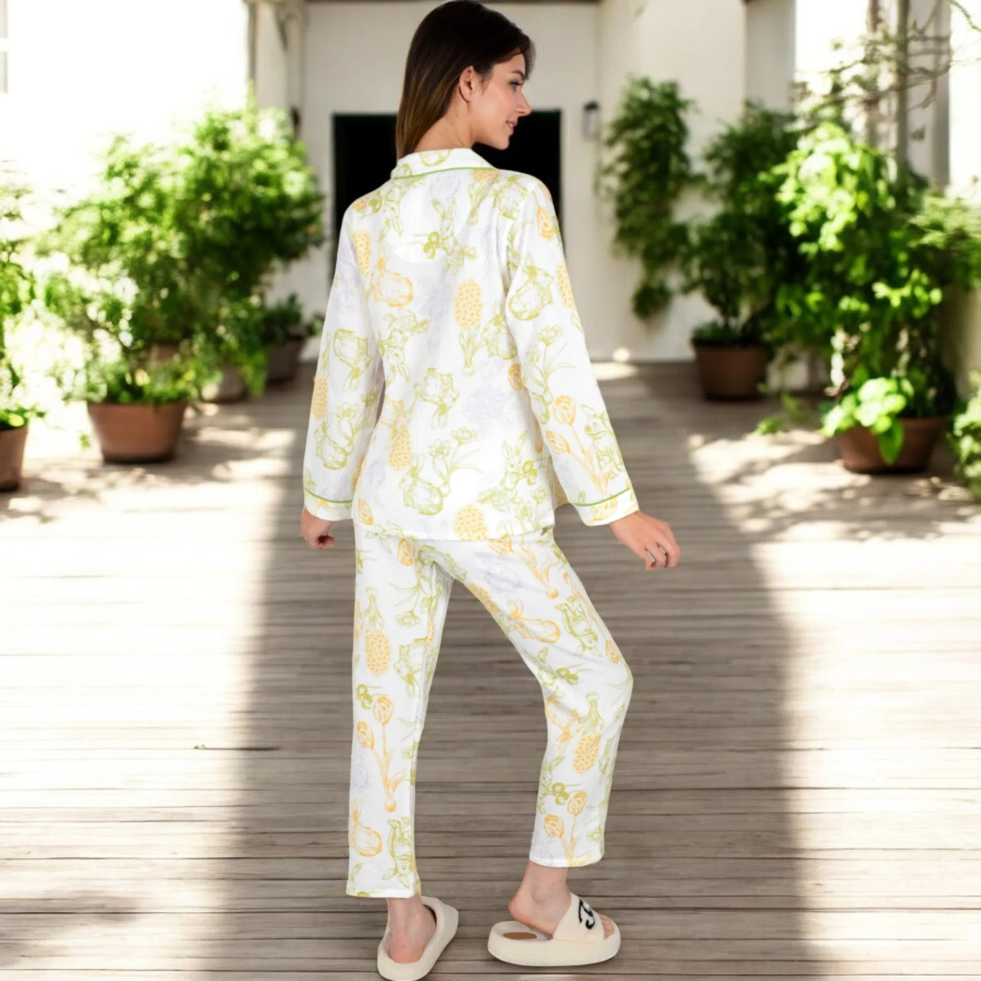 Anna-Kaci Women's Printed Gauze Pajama Set with Button-Up Shirt and Relaxed Fit Pants sold by Anna-Kaci product image thumbnail 5